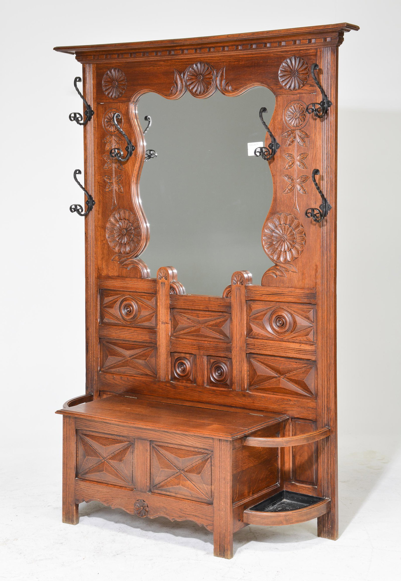 French Breton Style Carved Mirror Back Hall Stand (1 of 4)