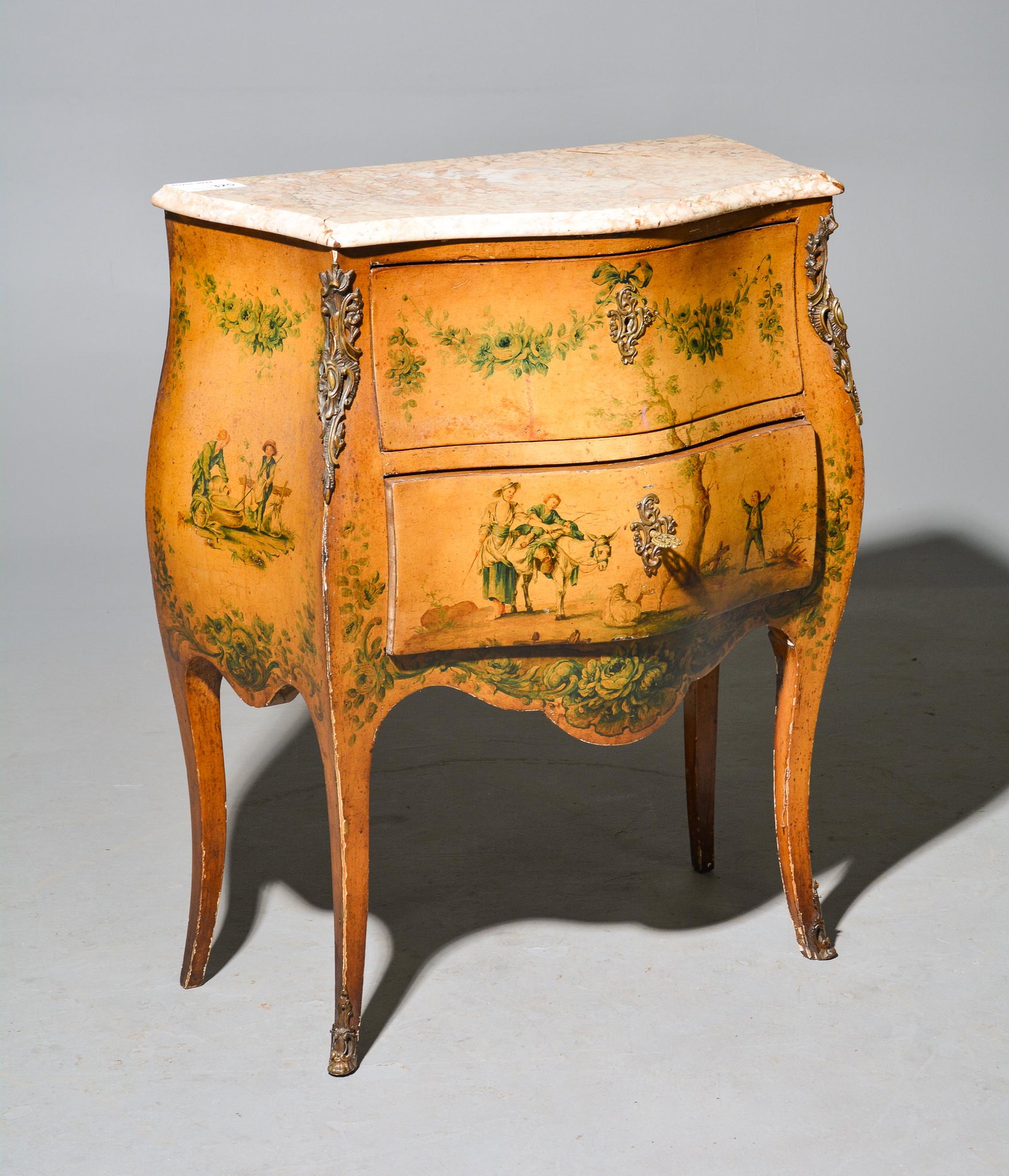 Louis XV Style Marble Top Painted Chest (1 of 4)