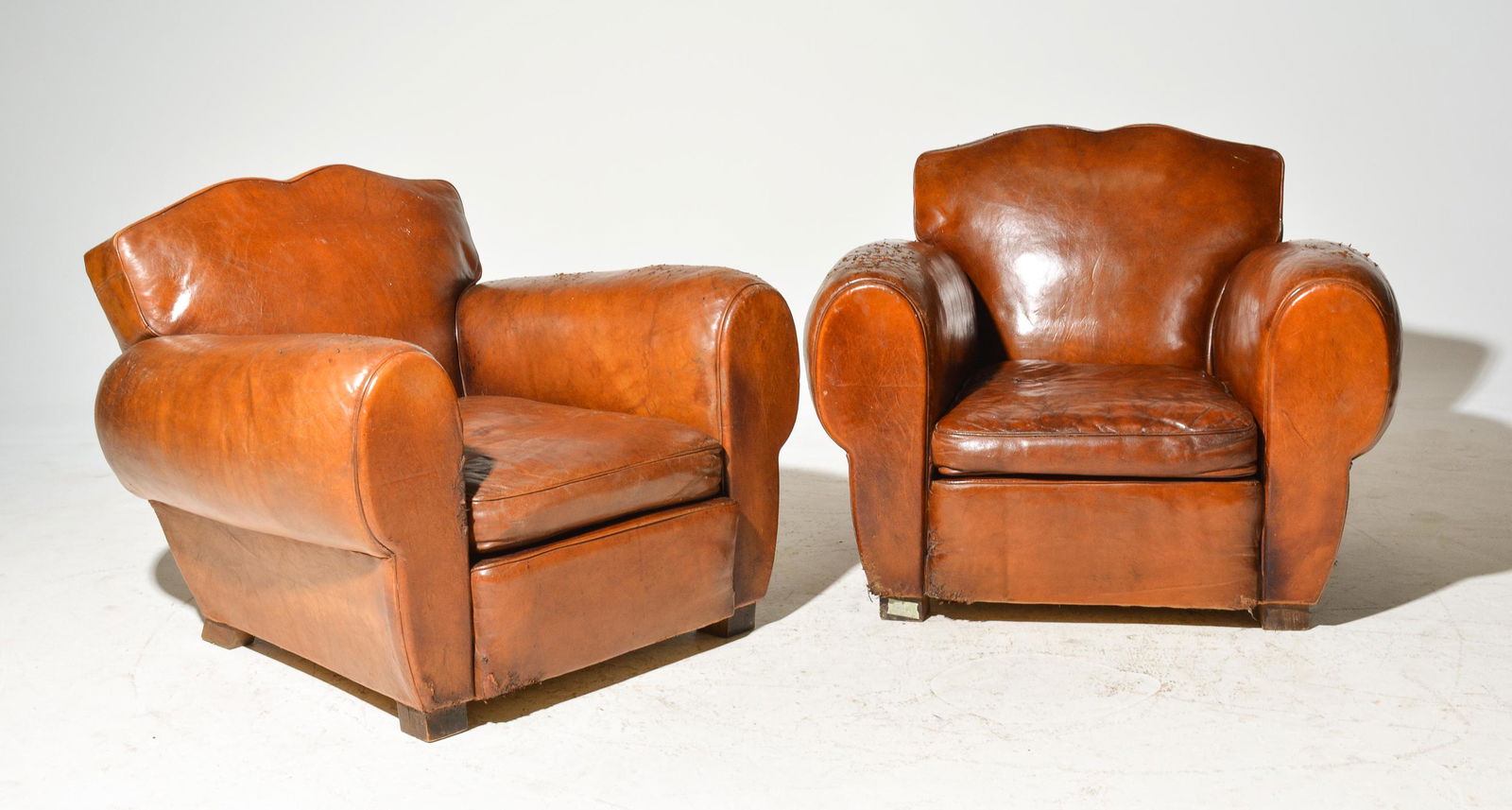Pair Of French Art Deco Leather Mustache Style Chairs (1 of 5)