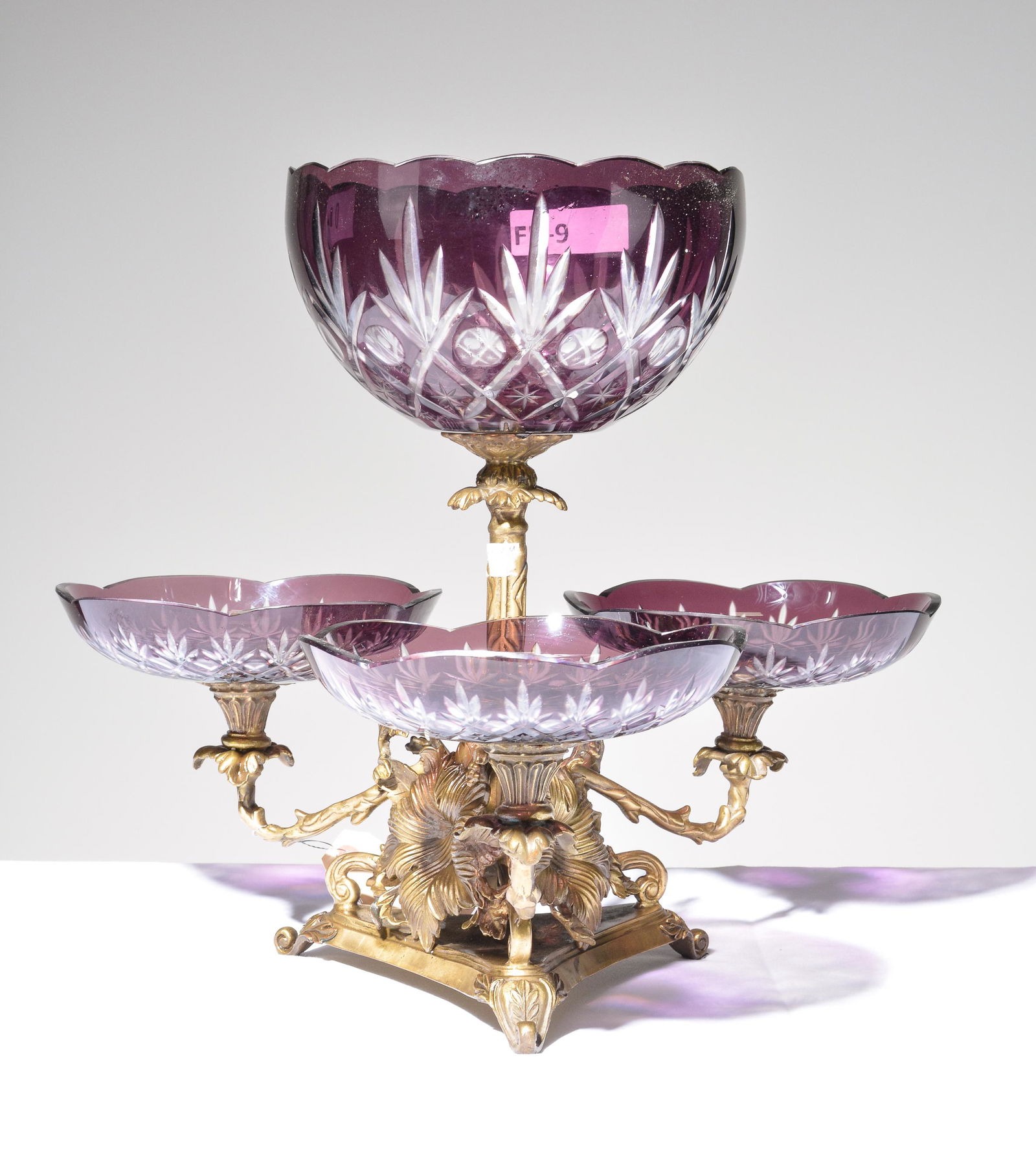 Amethyst Cut Crystal / Bronze Epergne (1 of 4)