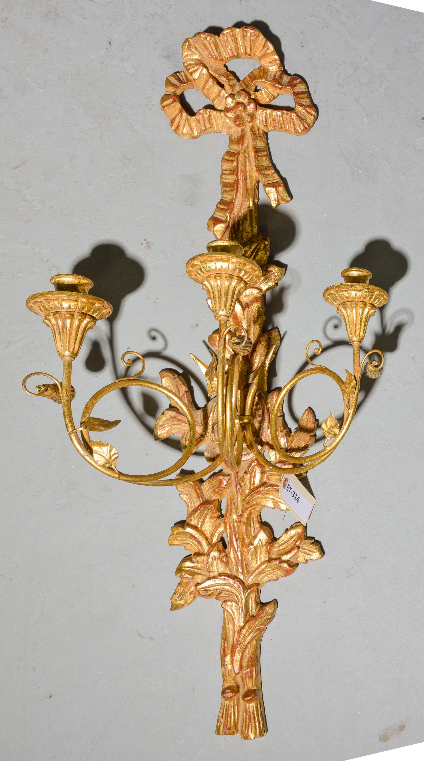 French Style Gold Gilt 3 Arm Wall Sconce (1 of 4)