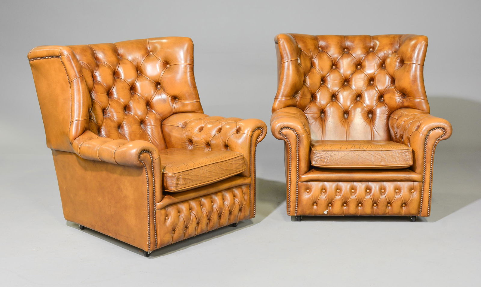 2 British Tan Leather Chesterfield Wing Back Chairs (1 of 2)