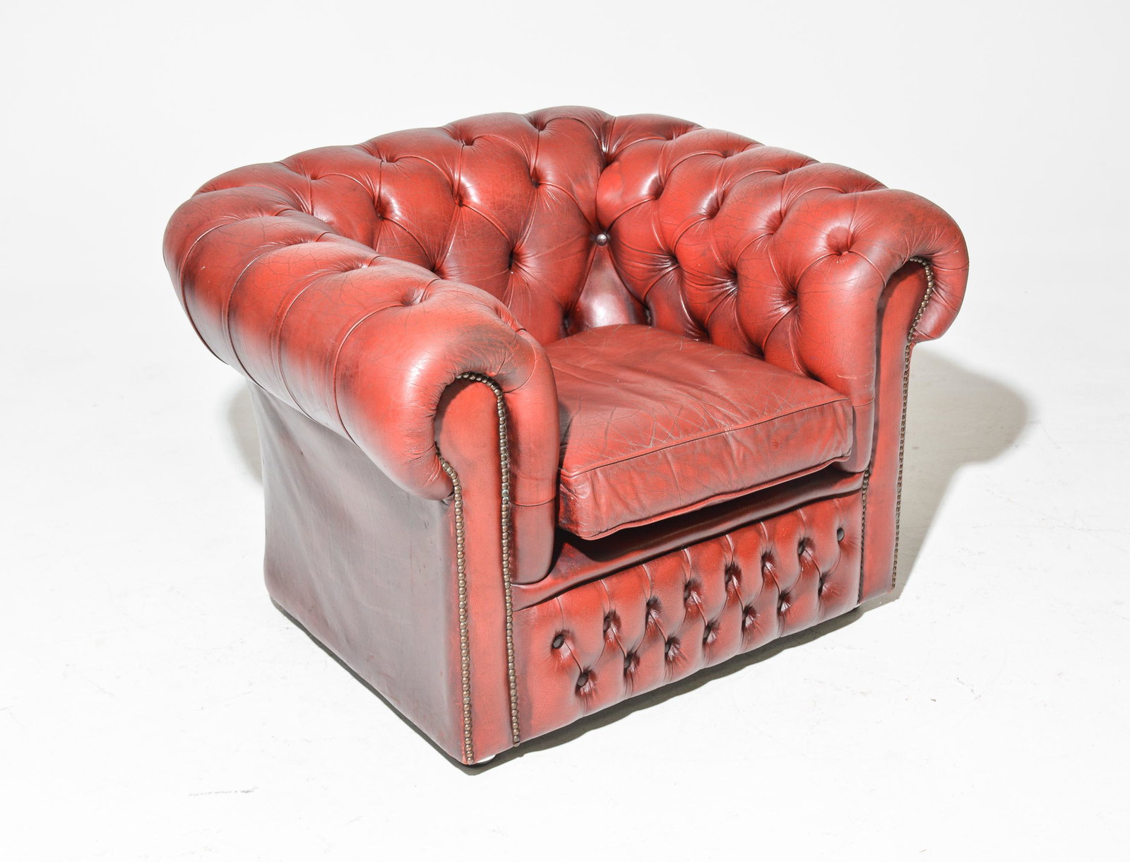 British Chesterfield Red Leather Club Chair #1 (1 of 5)