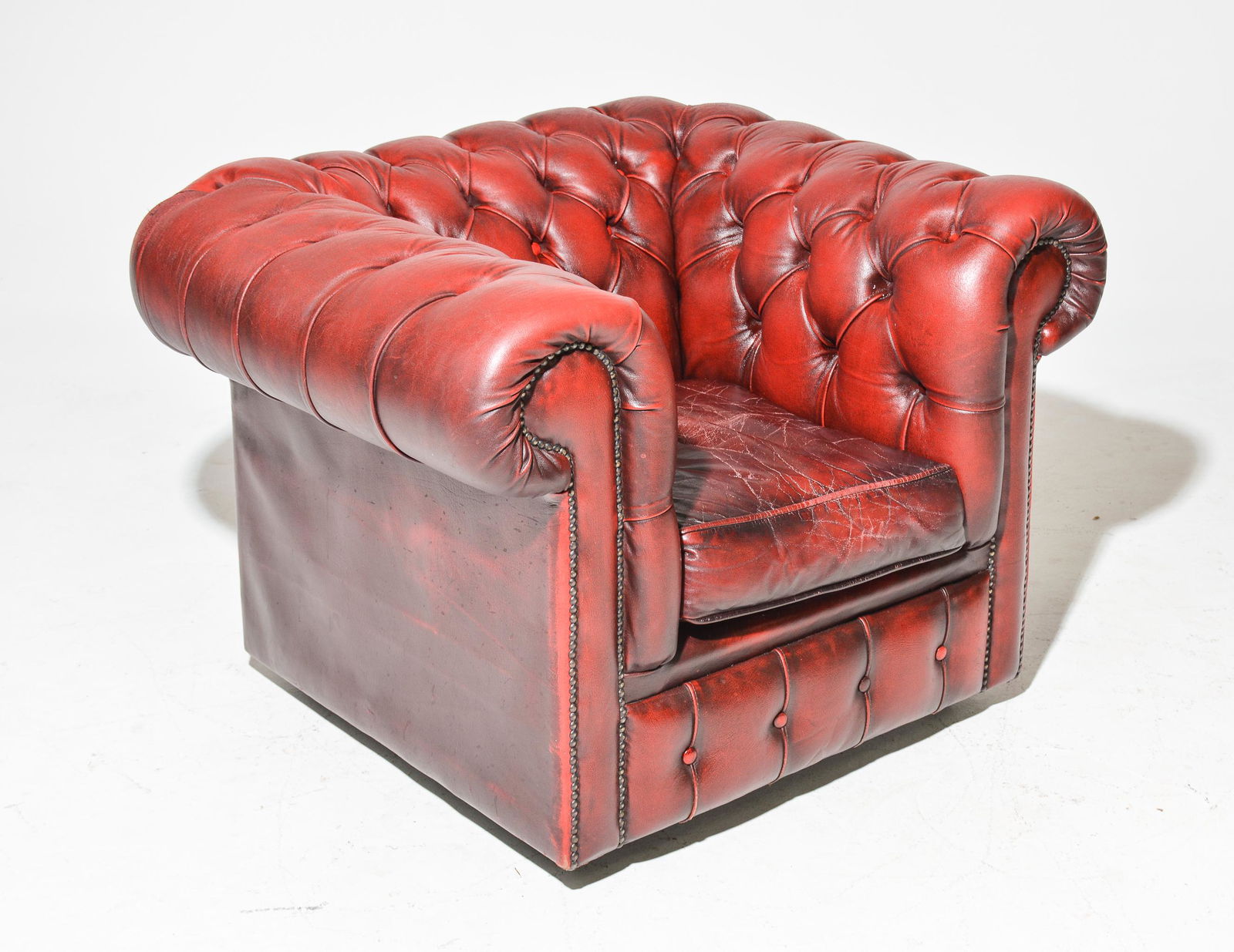 British Chesterfield Oxblood Club Chair #3: British Chesterfield Oxblood Red Leather Club Chair - 29 in tall x 41 x 36 - Some wear to the back left hand corner