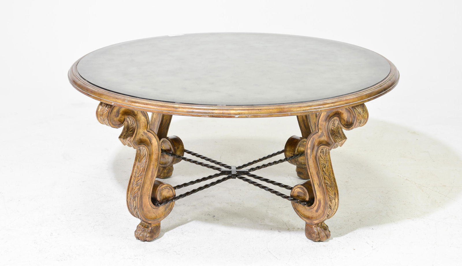 Round Gilt Base Coffee Table with Jansen Style Glass (1 of 5)