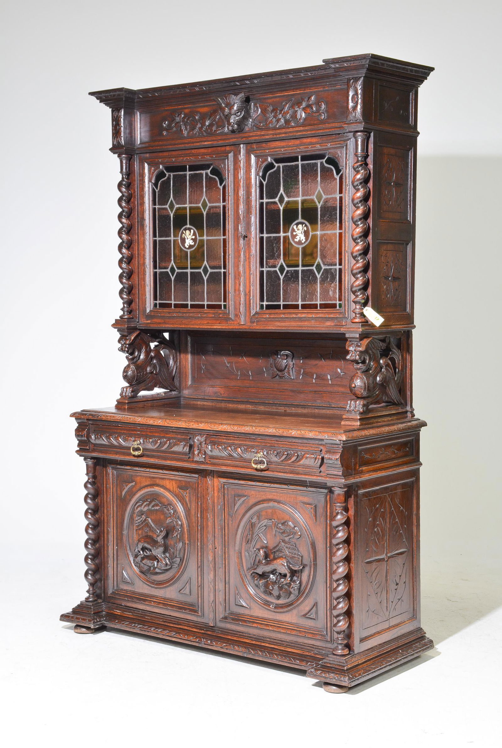 Belgian Carved Oak Barley Twist Hunt Double Buffet (1 of 9)