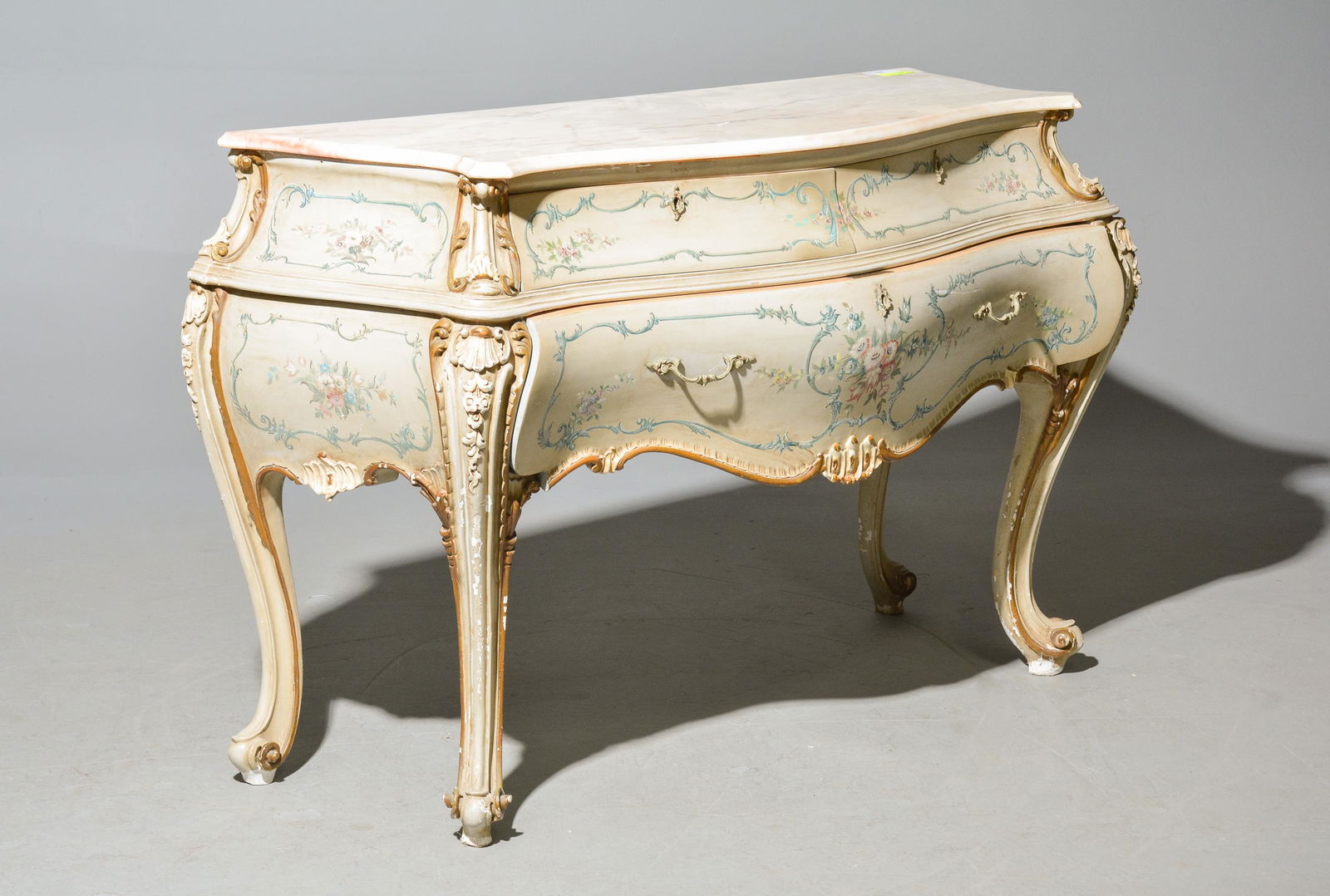 French Style Painted Marble Top 2 Drawer Chest (1 of 8)