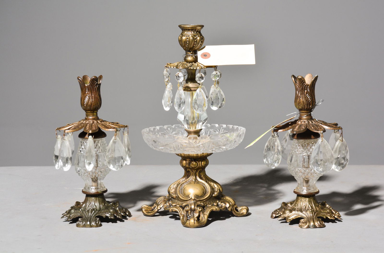 3 Bronze Candlesticks with Prisms (1 of 3)