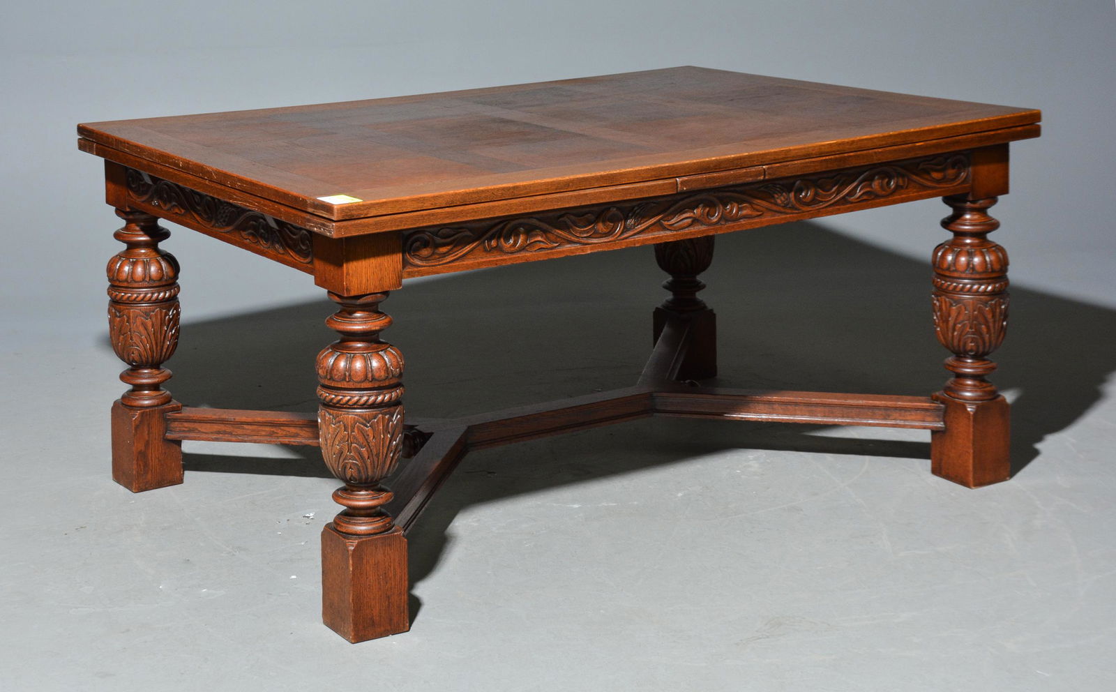 Tudor Style Carved Oak Draw Leaf Table (1 of 5)
