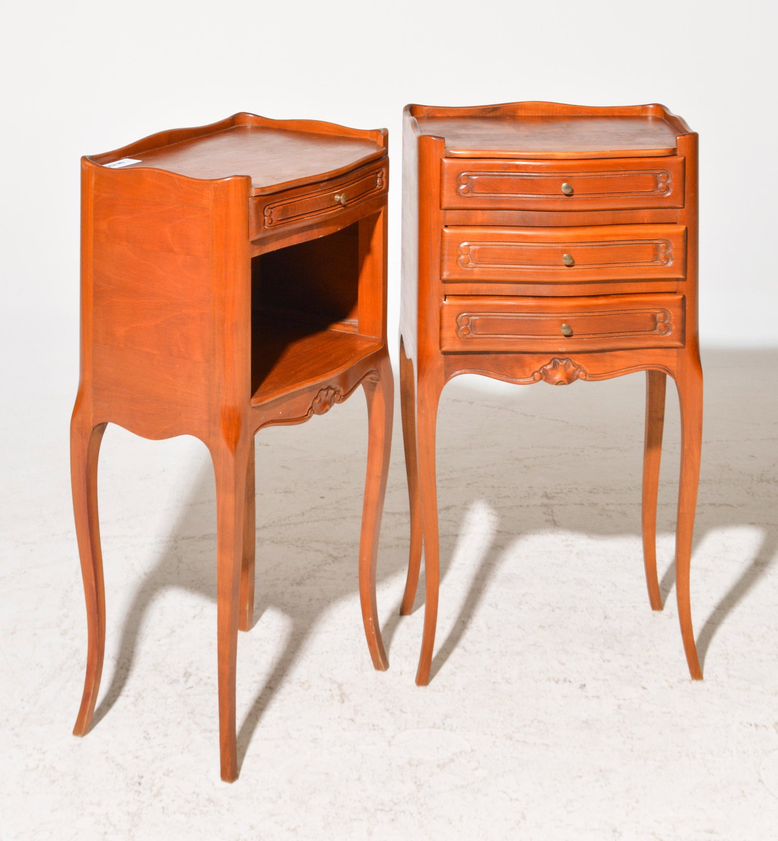 2 French Cherry Wood Nightstands: 2 French Cherry Wood Nightstands - 29 in tall x 16 x 12