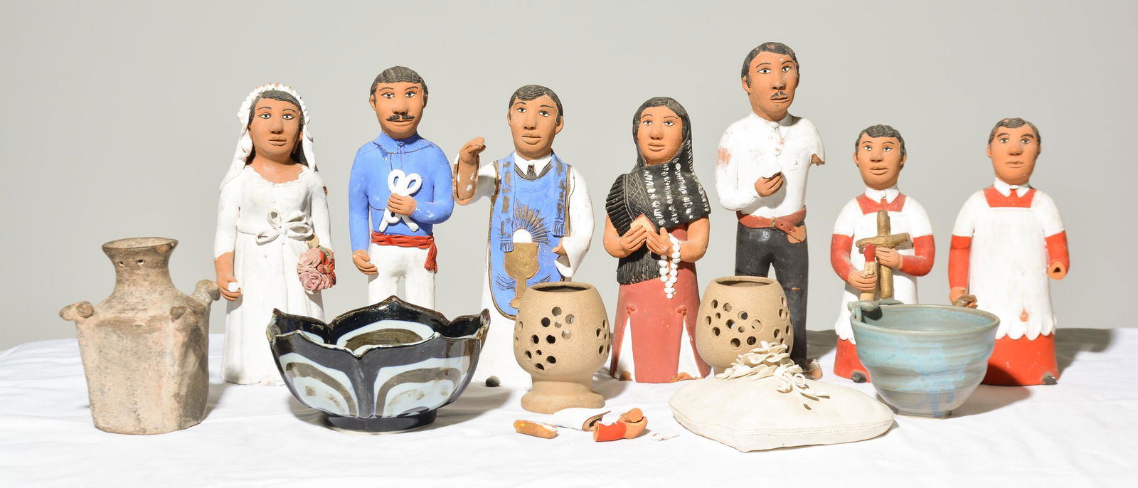 13pcs - 7 Folk Art Terracotta Figures & Pottery (1 of 7)