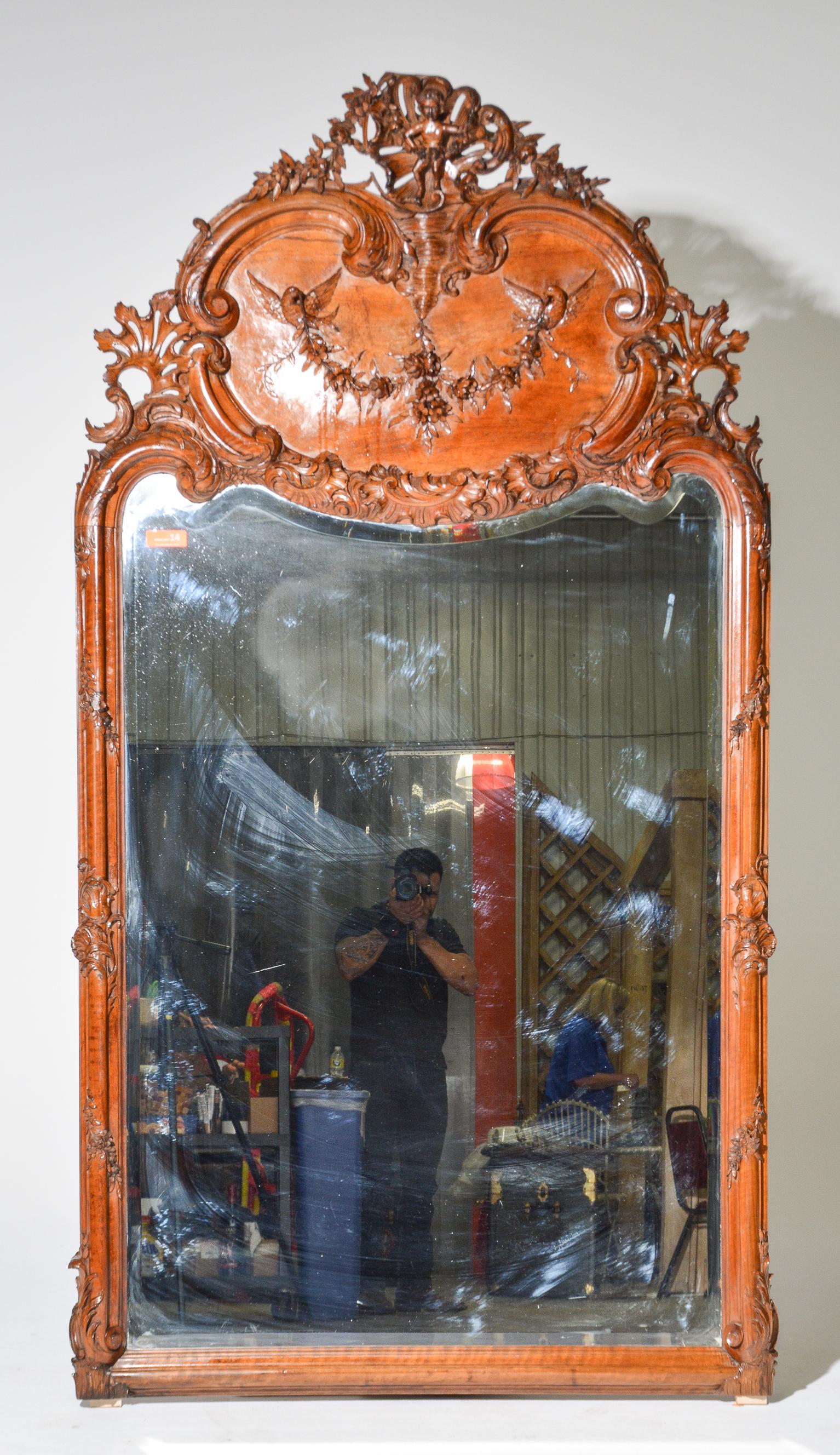 French Heavily Carved Oak Large Beveled Mirror (1 of 4)