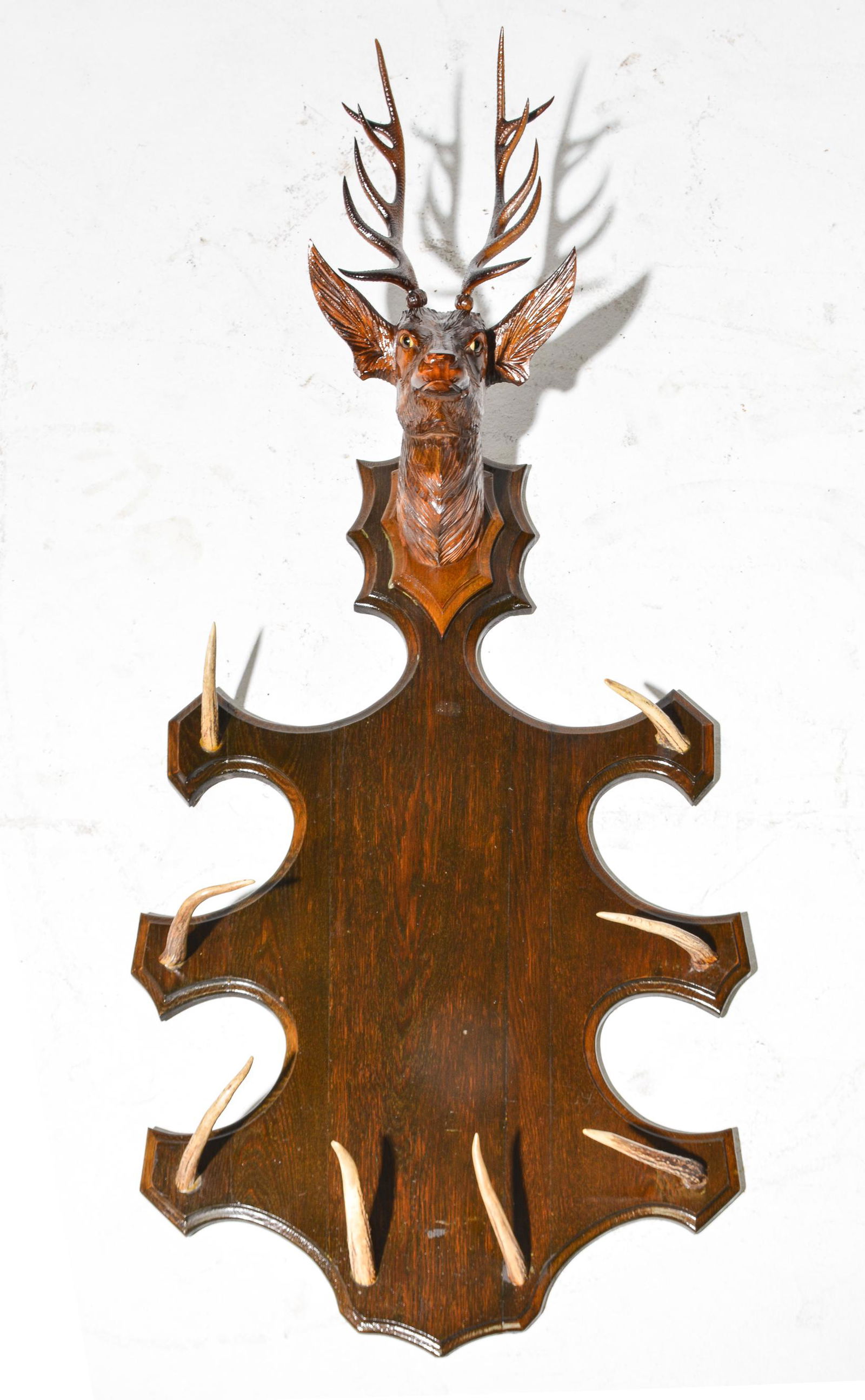 Wood Carved Wall Rack Plaque with Stag Head (1 of 3)