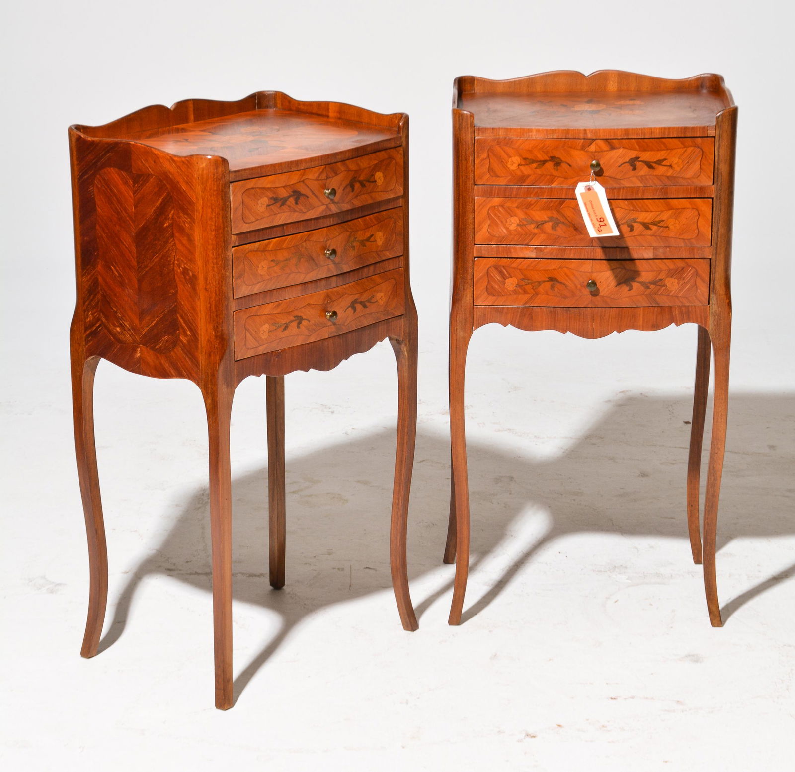 French Inlaid Pair of 3 Drawer Chests / Nightstands (1 of 4)