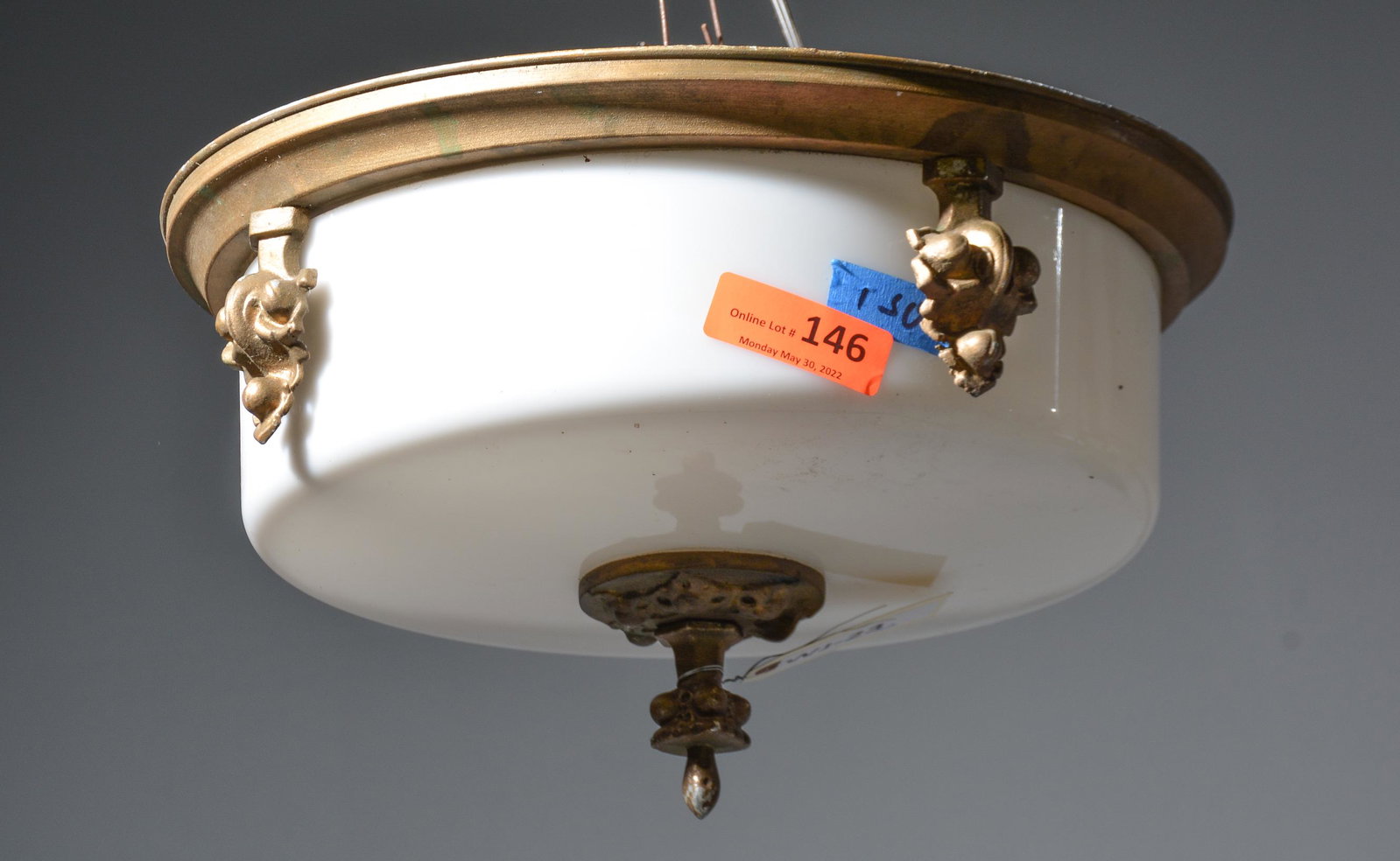 Frosted Glass Ceiling Light From a Mid West Church: Frosted Glass Ceiling Light From a Mid West Church - 11 in tall x 17 x 17