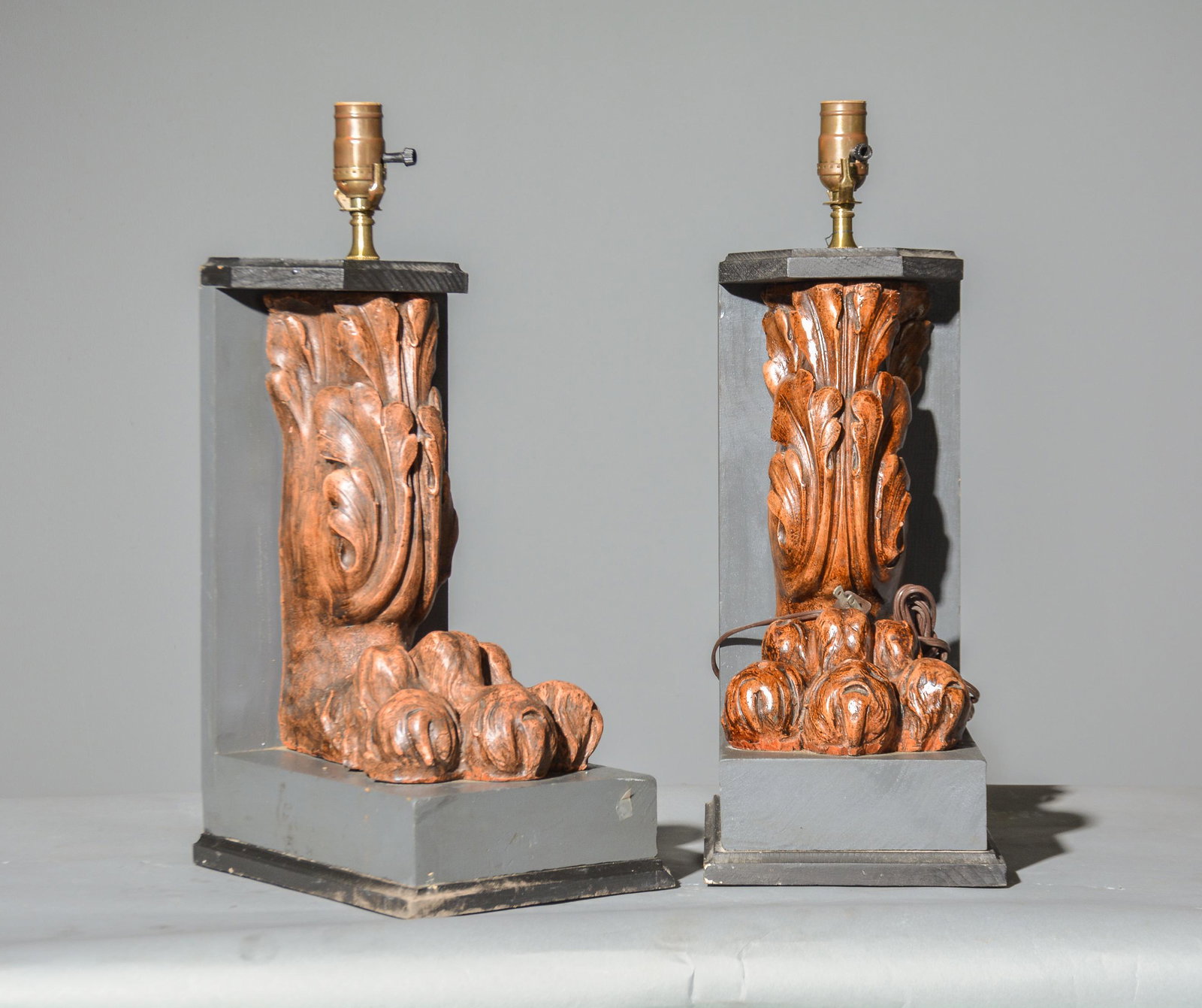 Pair of Paw Foot Lamps: Pair of Paw Foot Lamps - 19 in tall x 7 x 11