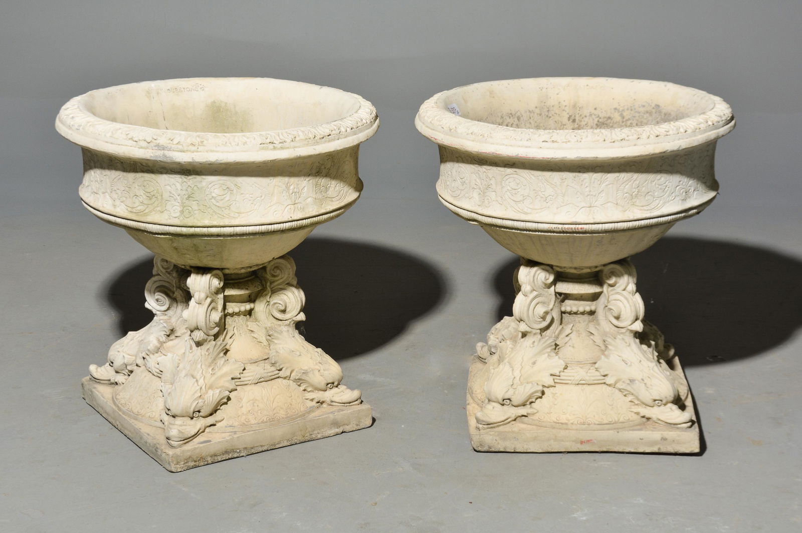 Pair of Concrete Large Planters with Dolphin Base (1 of 6)