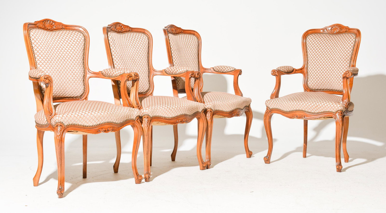 4 Louis XV Style Upholstered Arm Chairs: 4 French Louis XV Style Upholstered Arm Chairs - 40 in tall x 25 x 24