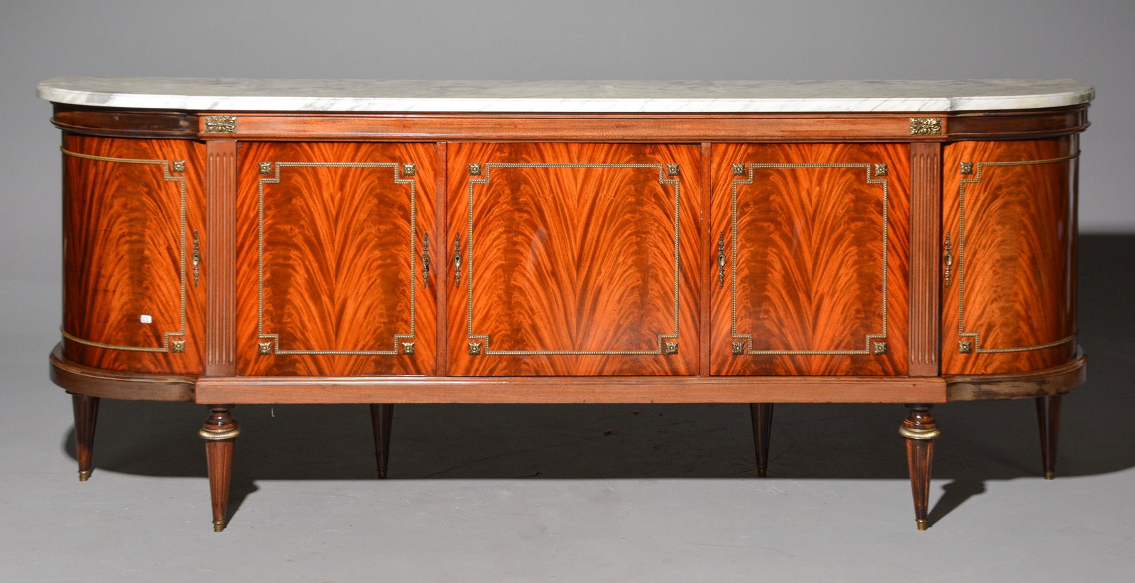 Louis XVI Style White Marble Top Sideboard / Enfilade: French Louis XVI Style White Marble Top Mahogany Sideboard / Enfilade - 41 in tall x 103 x 22
