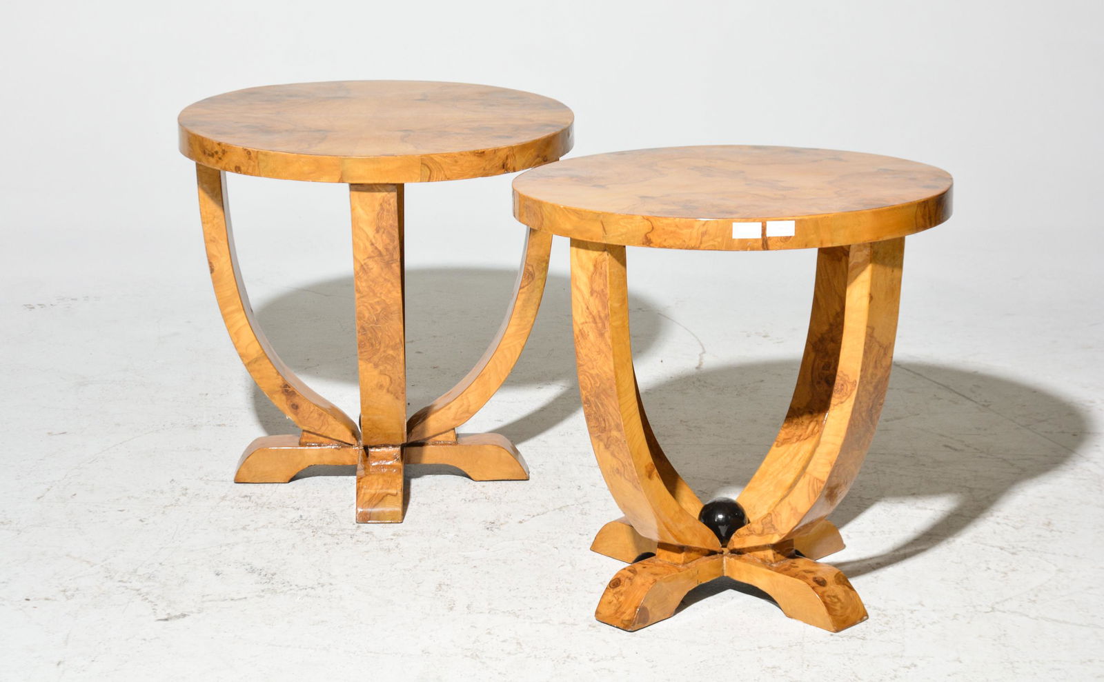 New Item, 2 Art Deco Style Round Burl Wood Tables (1 of 3)