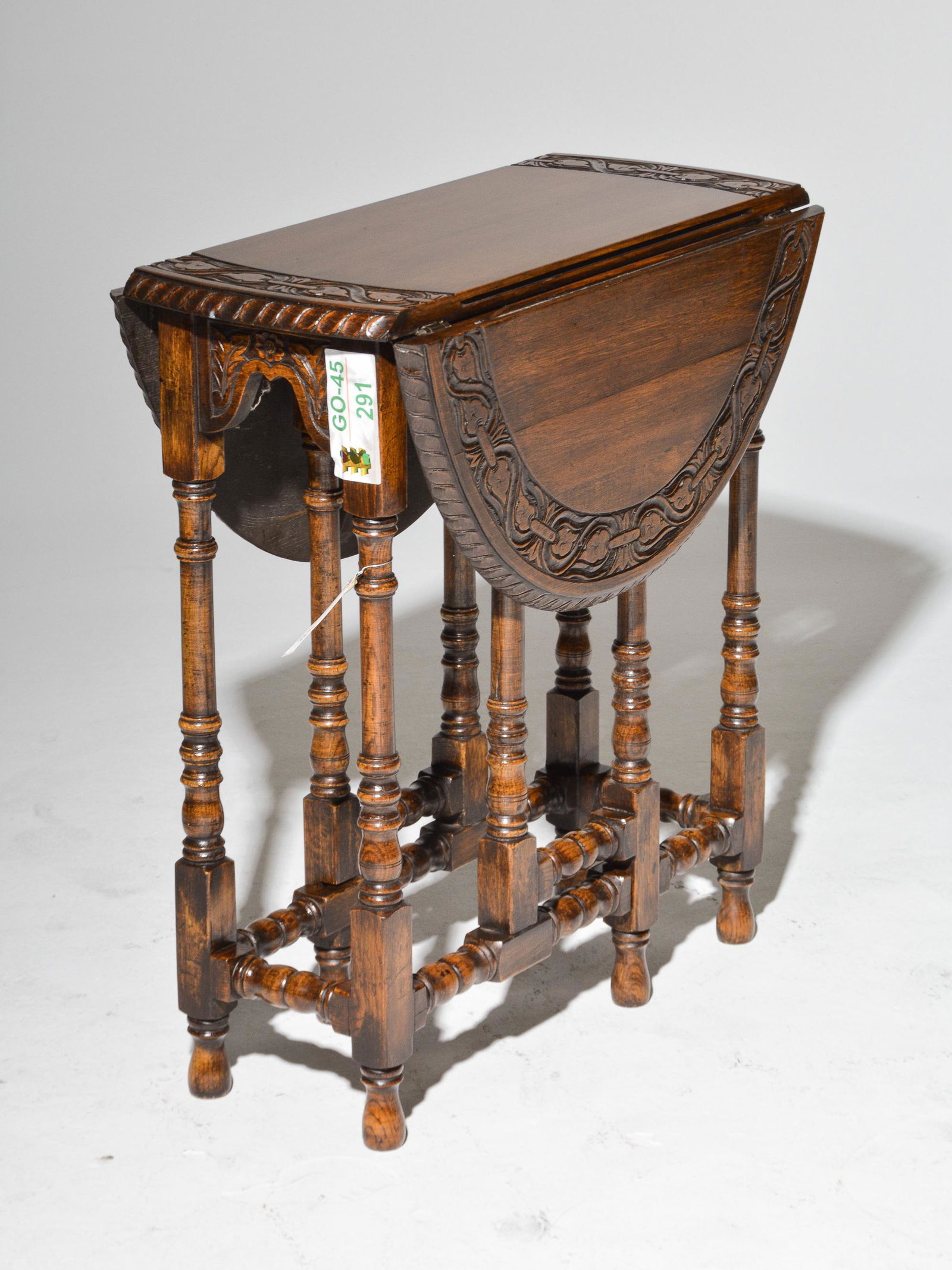 British Carved Oak Narrow Drop Leaf Table (1 of 2)