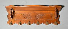 Belgian Carved Oak Wall Shelf with Hooks