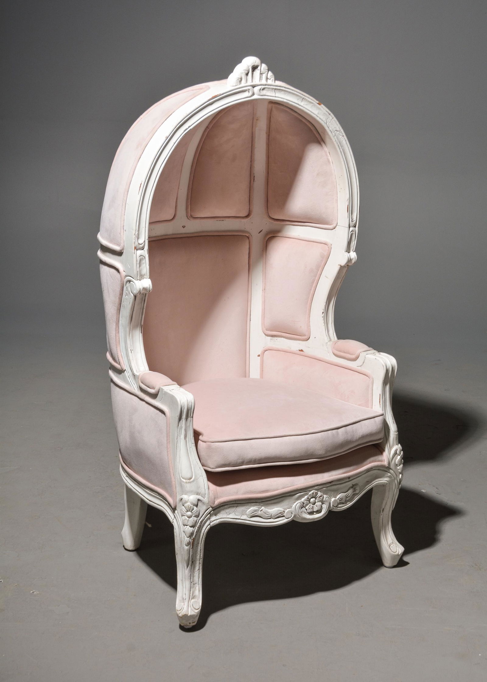 White Painted Hooded Childs Chair with Pink Fabric (1 of 3)