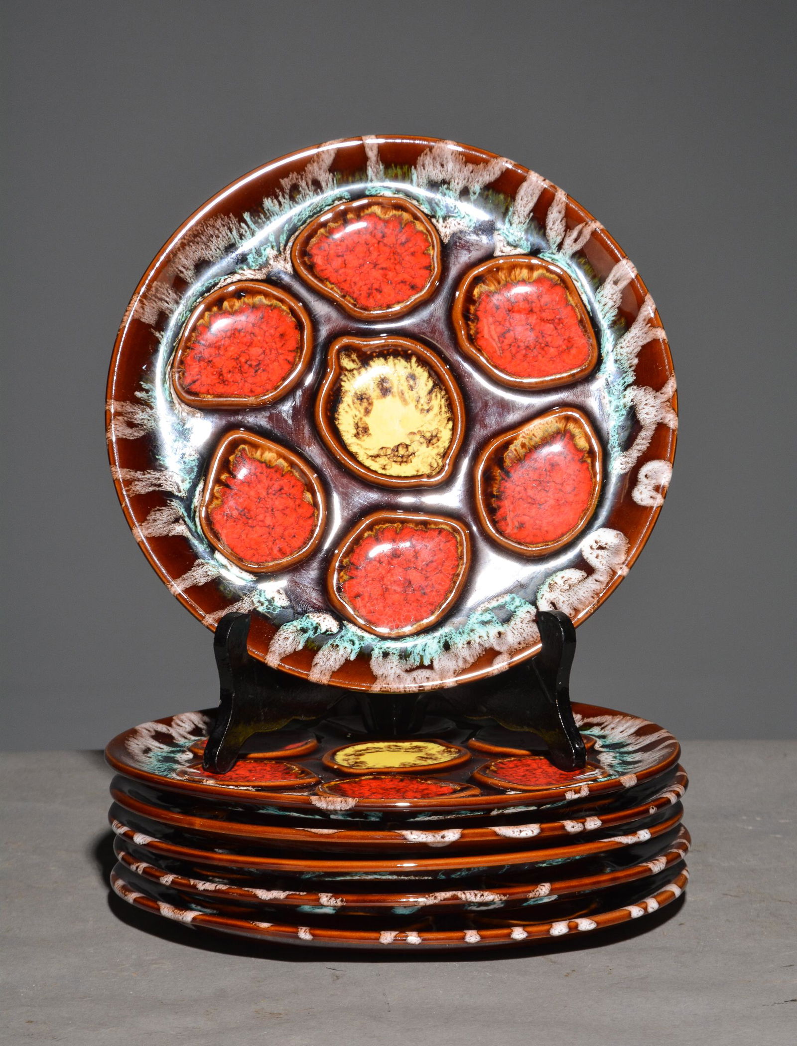 6 French Barbotine Oyster Plates (1 of 3)