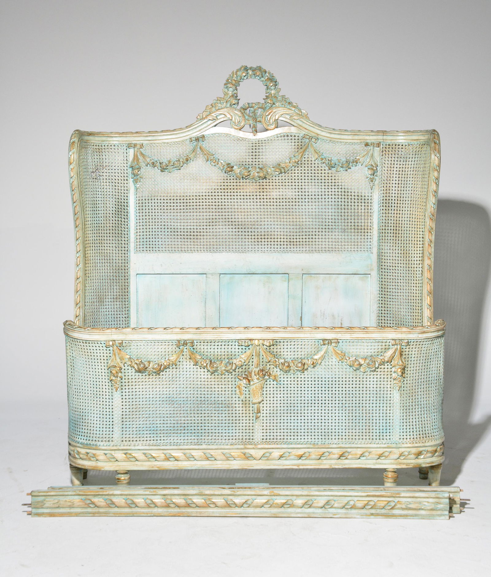 Louis XVI Style Painted Double Caned Bed with Rails (1 of 5)