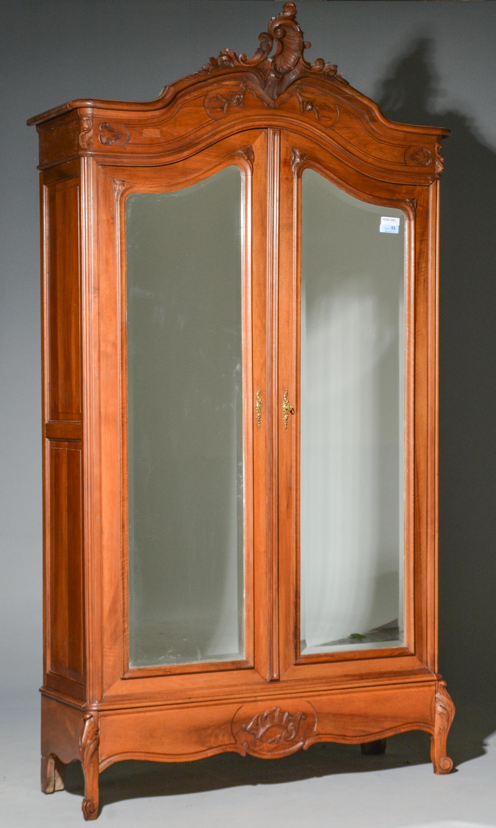 Louis XV Style Double Mirror Door Walnut Armoire (1 of 7)