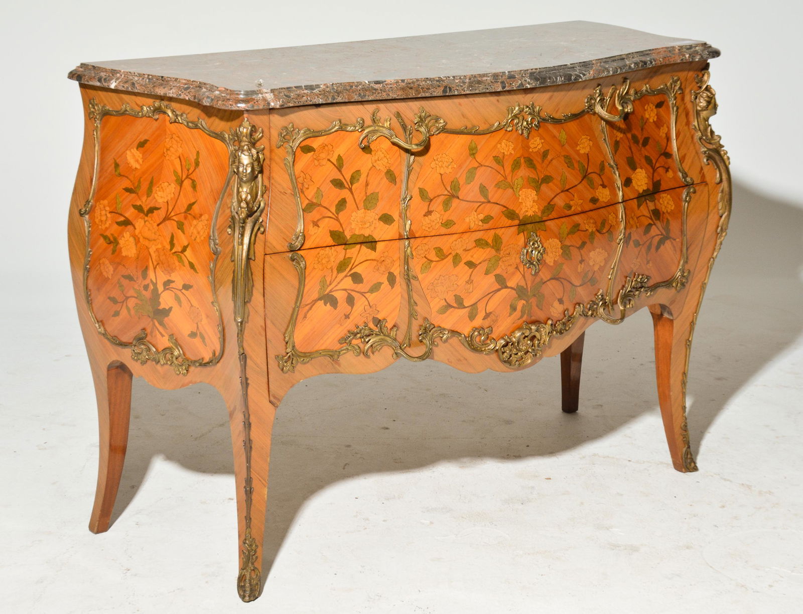 Louis XV Style Marble Top Inlaid Commode (1 of 5)