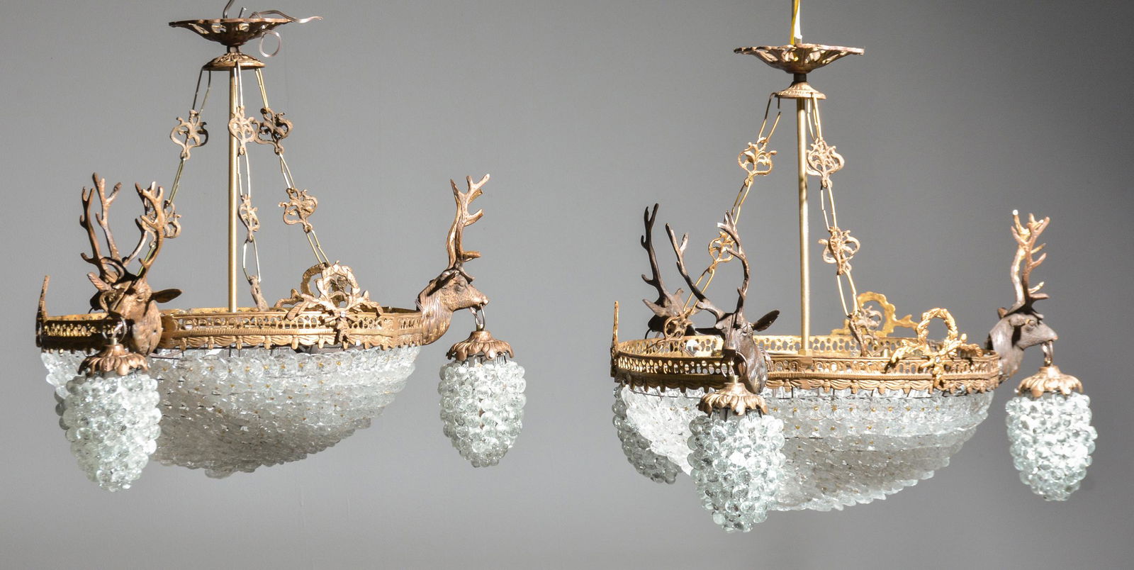 New Item, 2 Empire Style Chandeliers with Stag Heads (1 of 3)