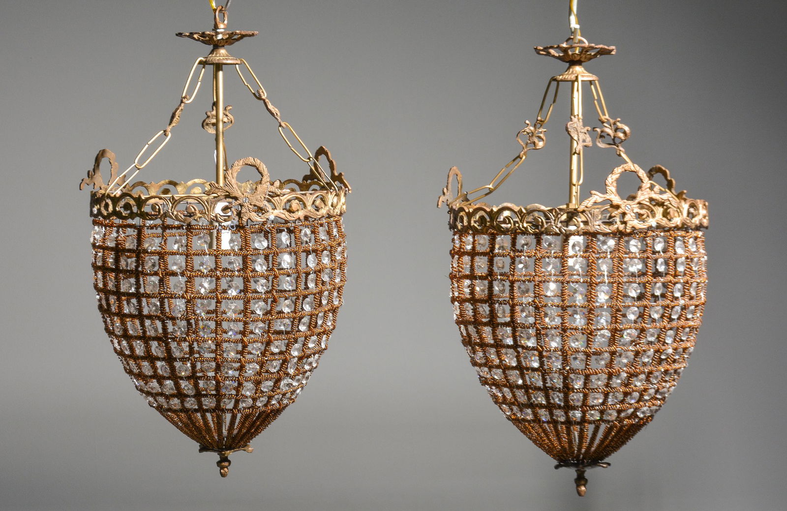 New Item, 2 Empire Style Chandeliers with Gold Beading (1 of 3)