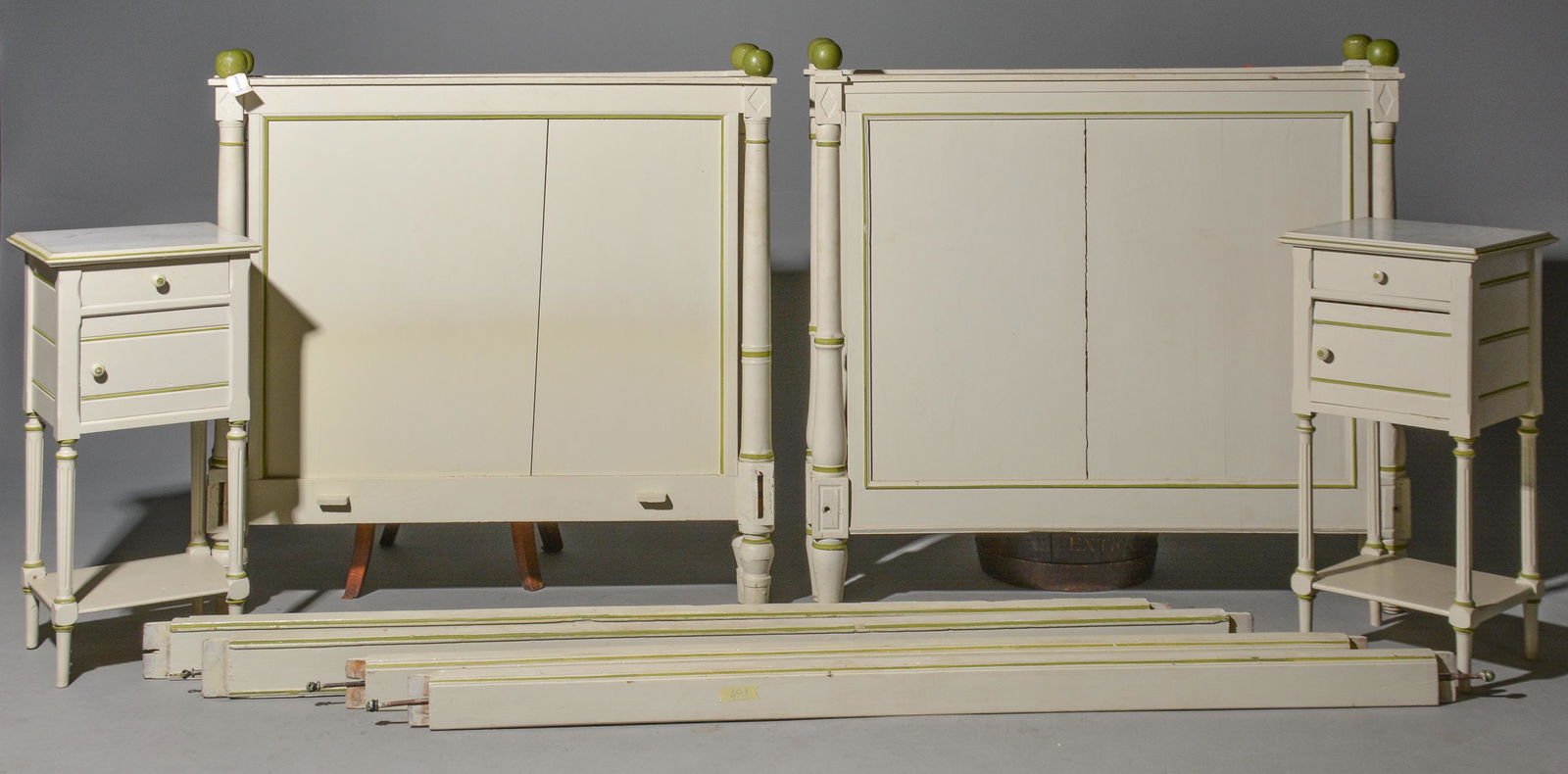 2 Louis XVI Style Painted Beds With Rails & Nightstands (1 of 6)