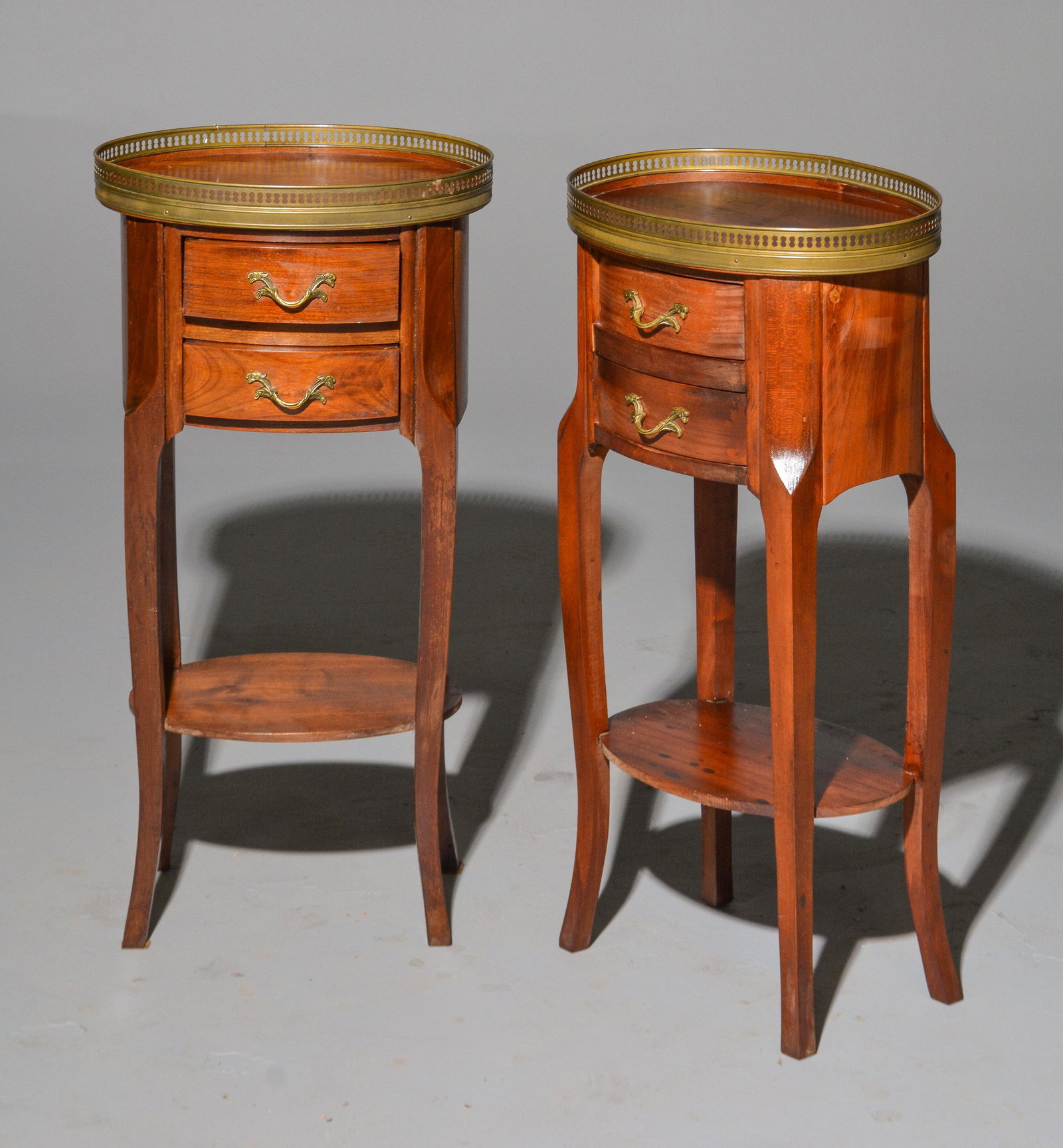 2 Louis XVI Style Occasional Chests: 2 French Louis XVI Style Occasional Chests / Nightstands with Brass Gallery - 28 in tall x 11 x 10