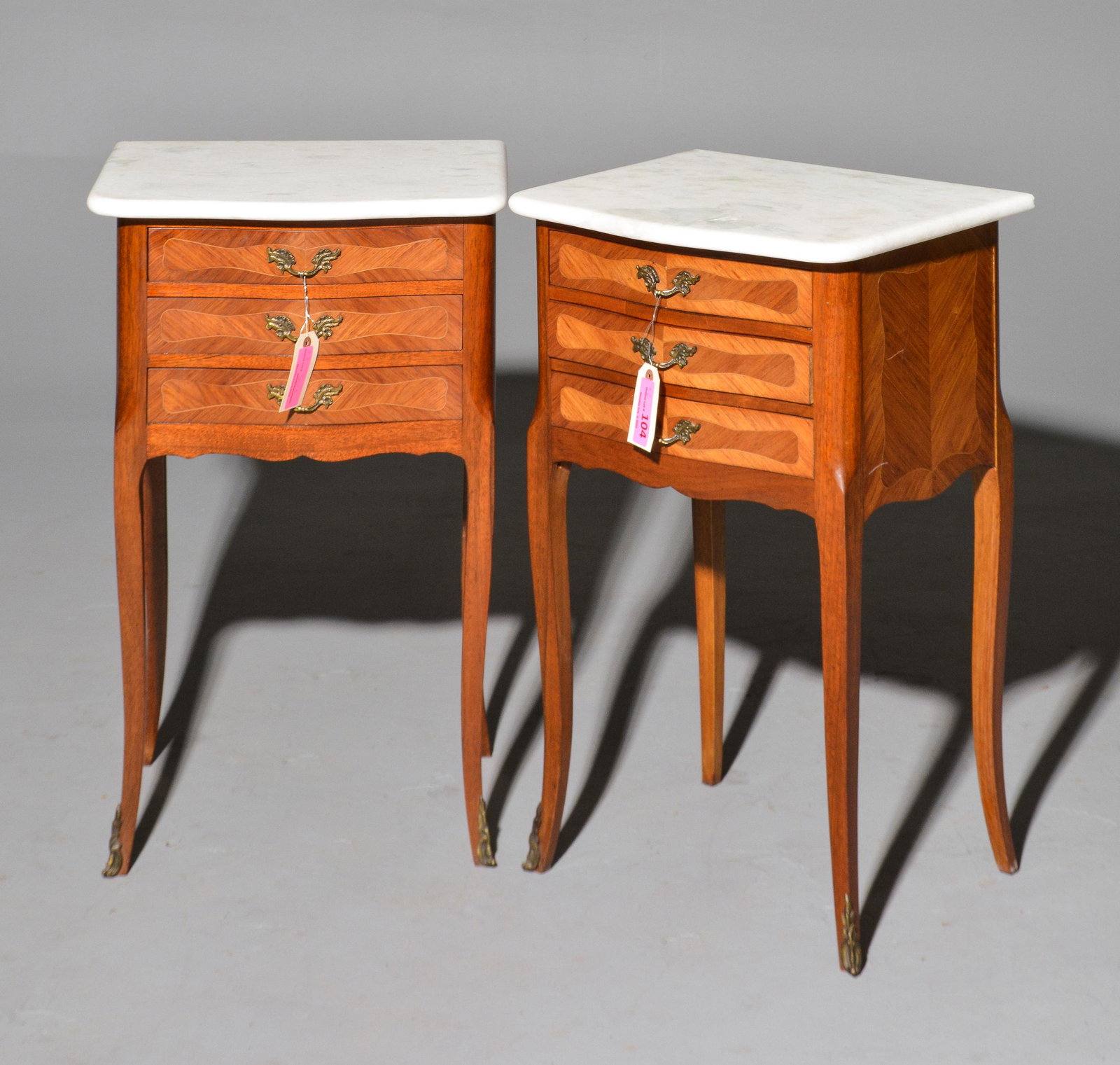 2 Louis XV Style White Marble Top Nightstands (1 of 5)