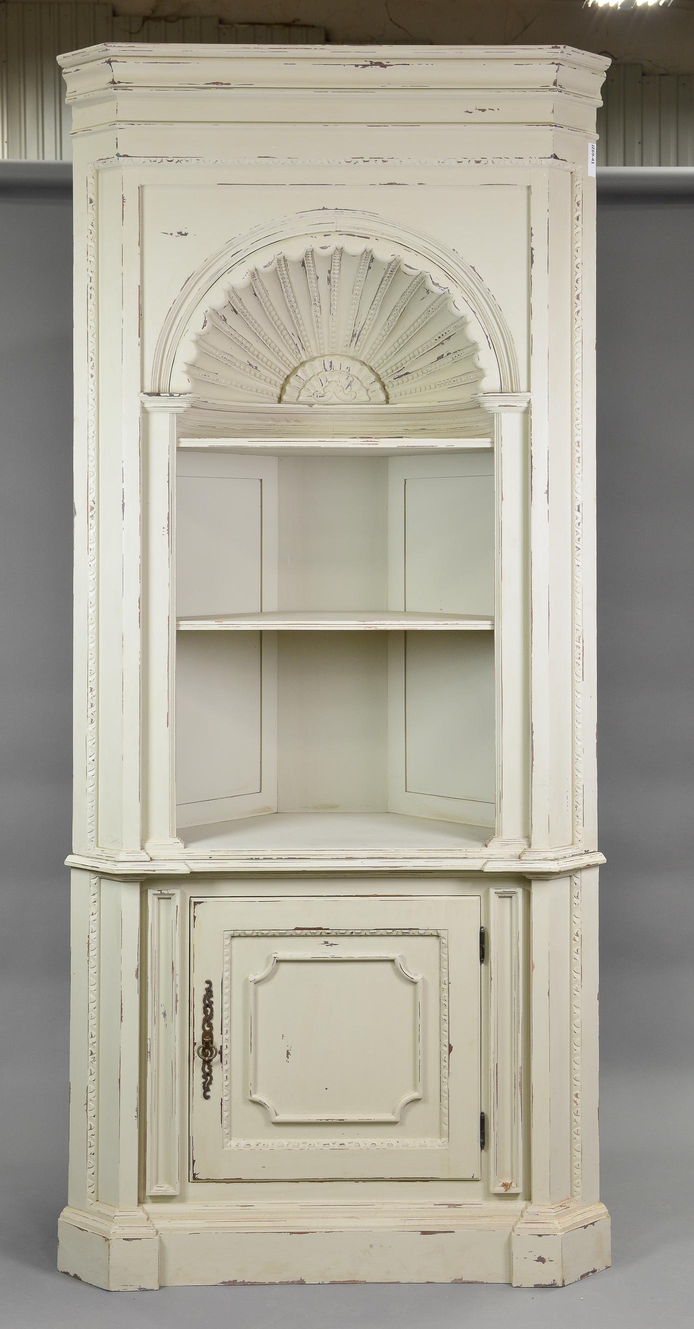 Large Painted Shell Carved Corner Cabinet (1 of 2)
