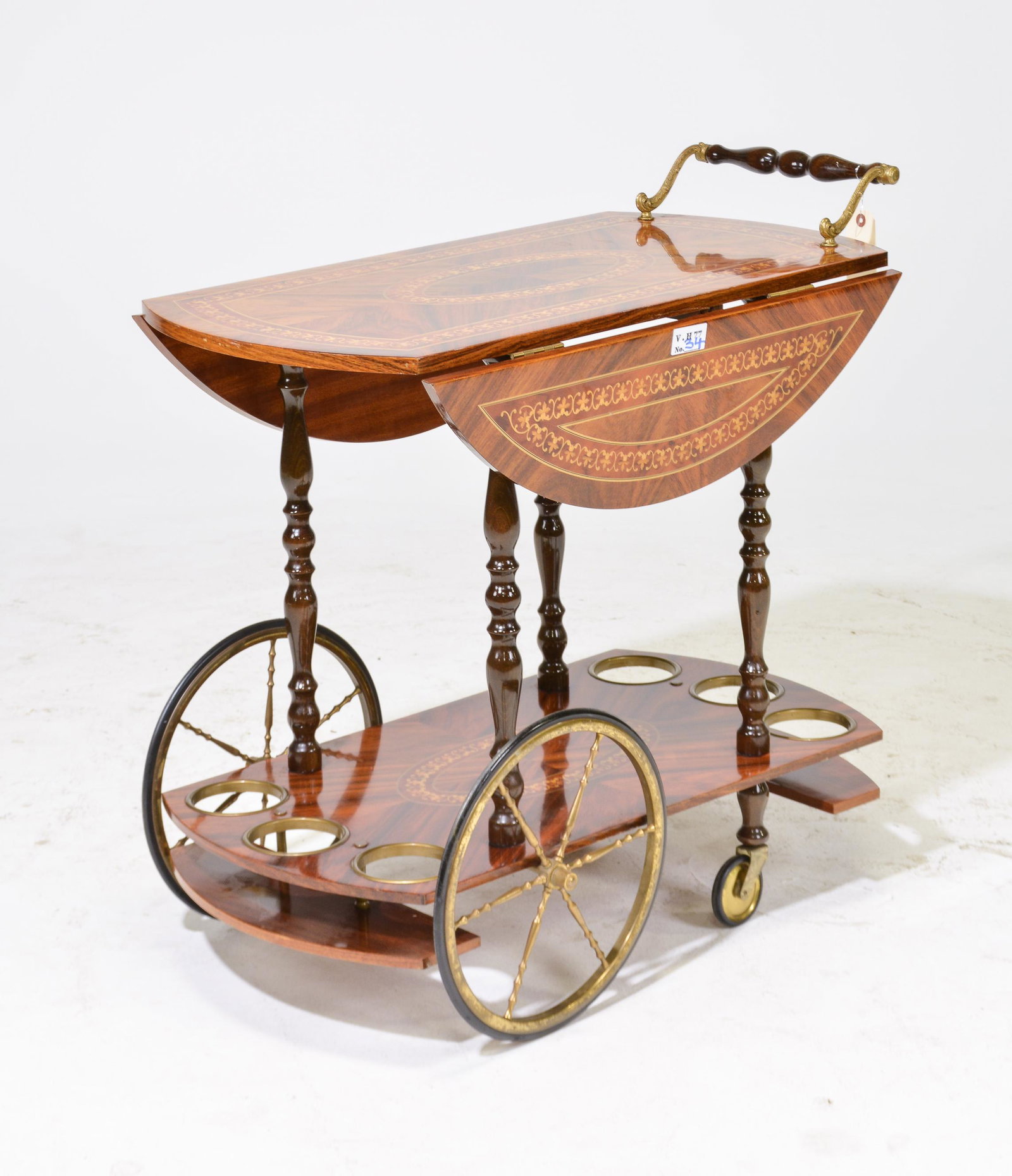 Italian Style Walnut Inlaid Drop Side Trolley / Cart (1 of 3)