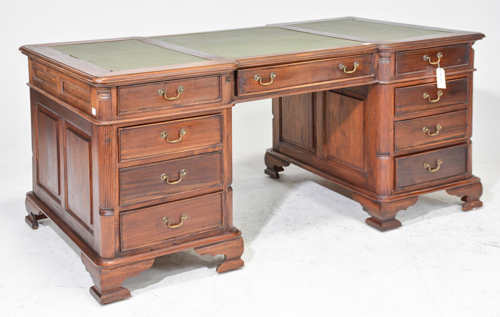 Belgian Oak Green Leather Top Partners Desk: Belgian Oak Green Leather Top Partners Desk - 31 in tall x 71 x 36, Kneehole is 25 inches