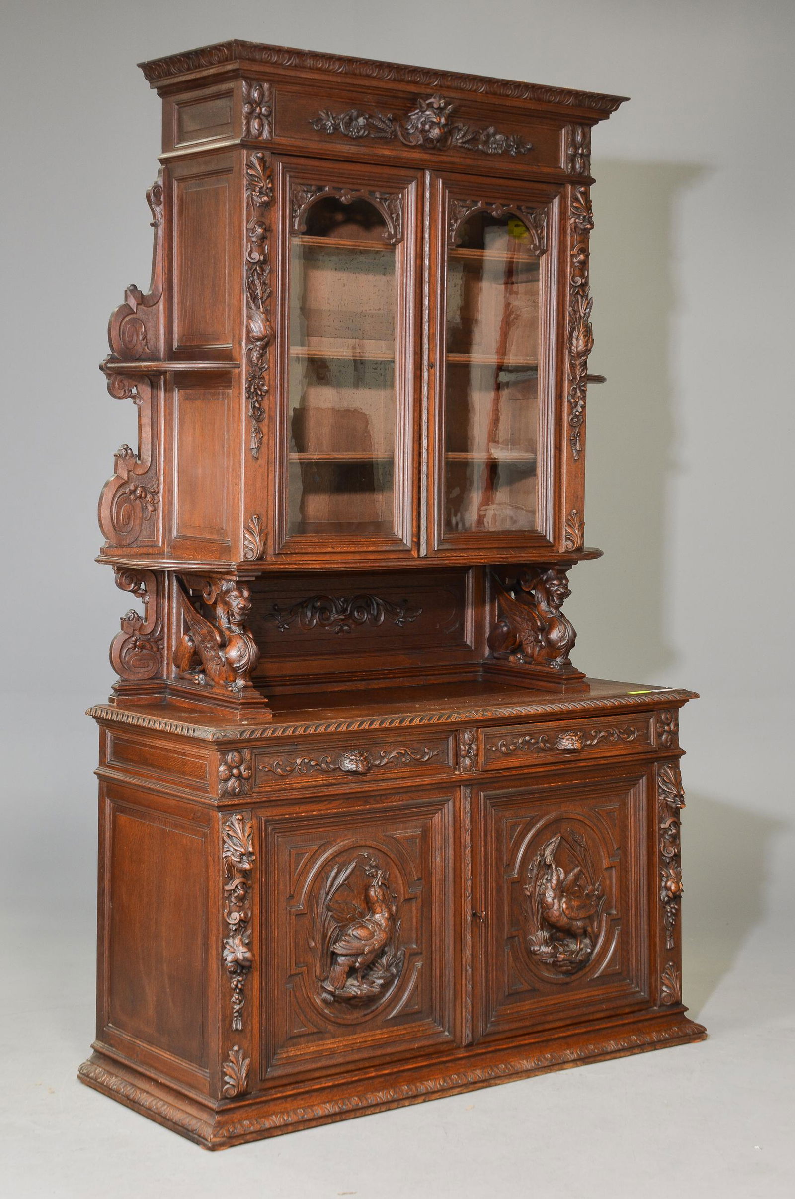 Belgian Carved Oak Hunt Double Buffet with Winged Griffins (1 of 9)