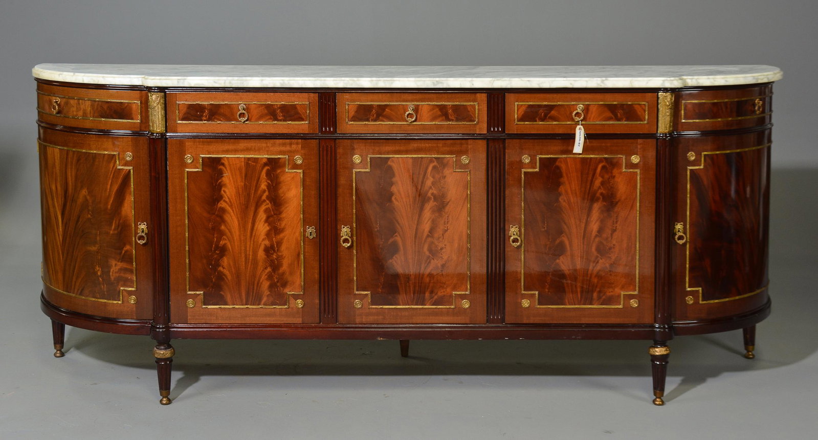 Louis XVI Style Marble Top Sideboard / Enfilade: French Louis XVI Style White Marble Top Sideboard / Enfilade - 41 in tall x 97 x 23