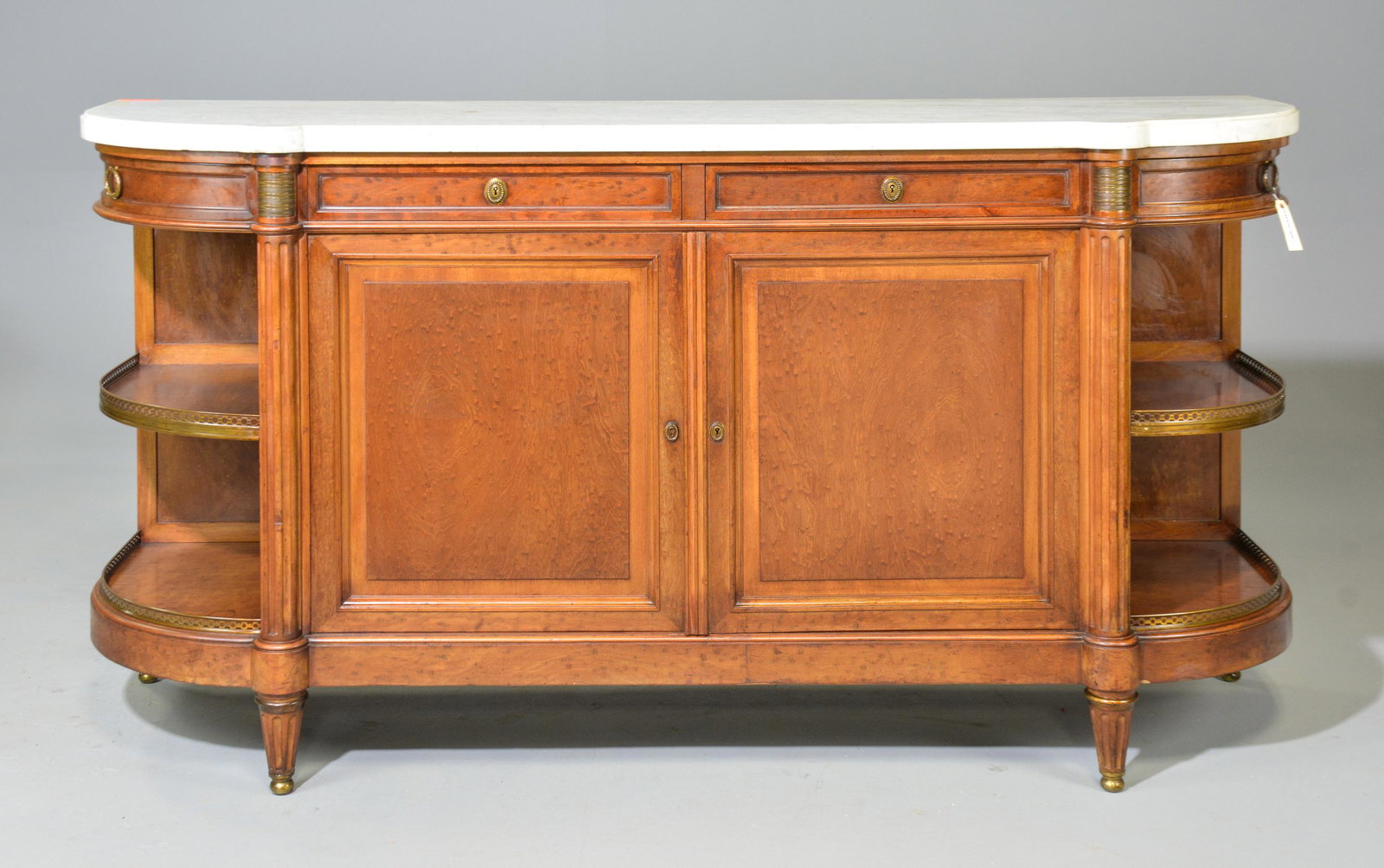 Louis XVI Style Marble Top Sideboard / Enfilade: French Louis XVI Style White Marble Top Sideboard / Enfilade - 41 in tall x 79 x 24