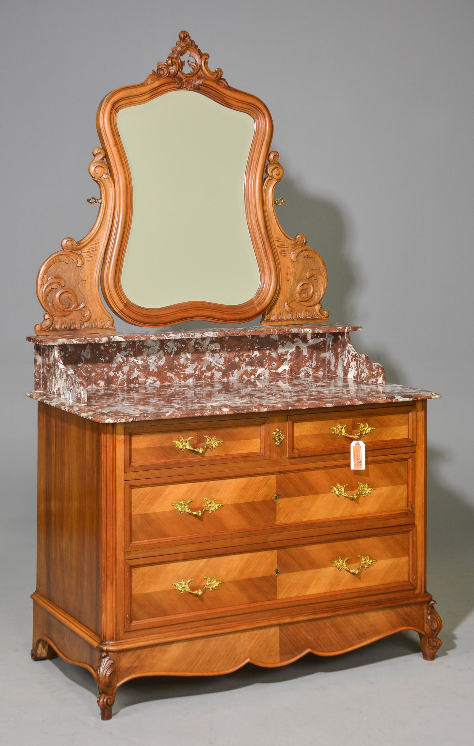 Louis XV Style Oak Marble Top Dressing Chest (1 of 5)