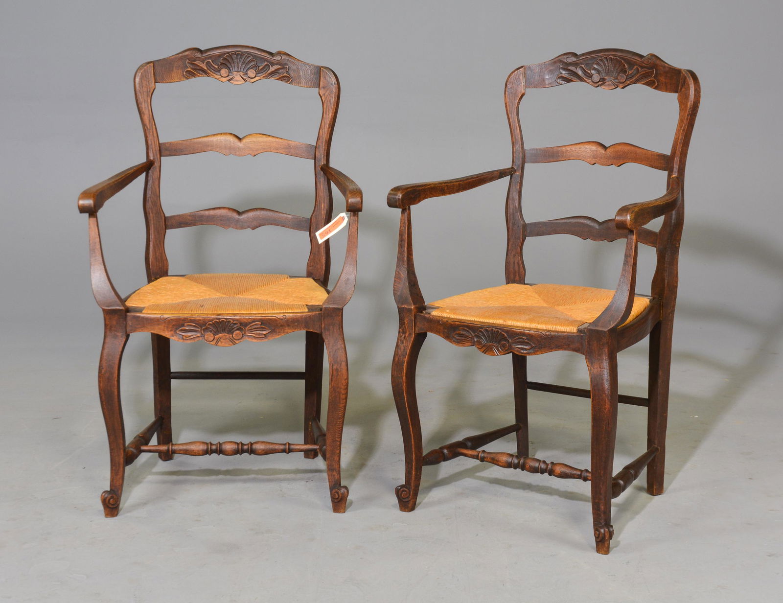 2 Louis XV Style Oak Rush Seat Arm Chairs (1 of 3)