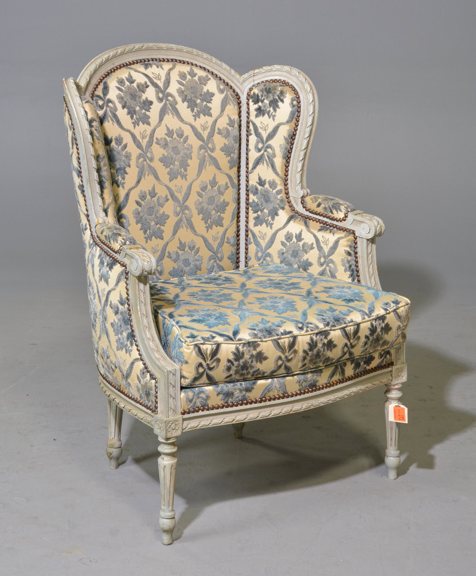 Louis XVI Style Painted Upholstered Chair: French Louis XVI Style Painted Upholstered Chair - 39 in tall x 22 x 26