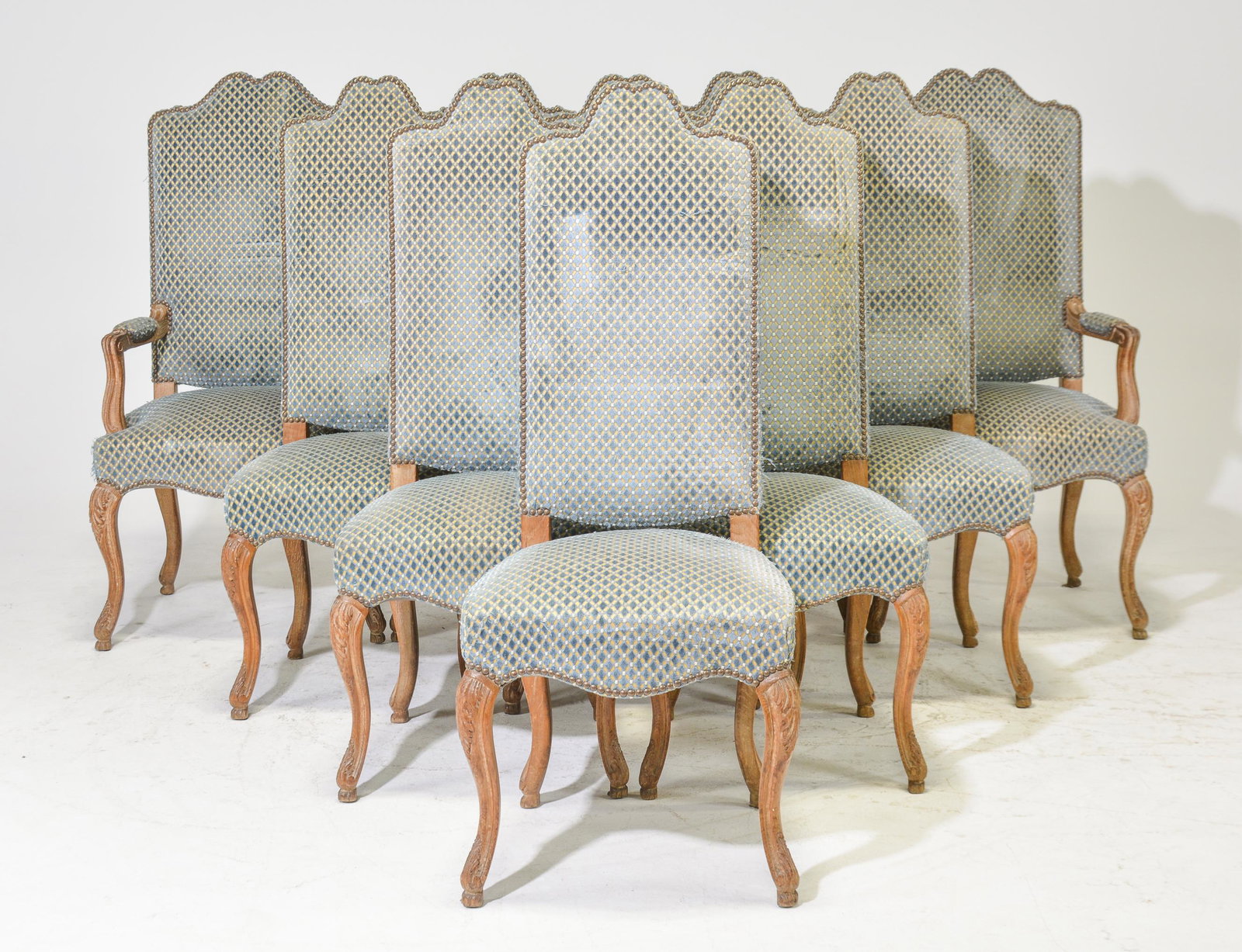 Set of 10 Louis XV Style Upholstered Chairs: Set of 10 French Louis XV Style Upholstered Chairs - Arm Chairs are 48 in tall x 21 x 23