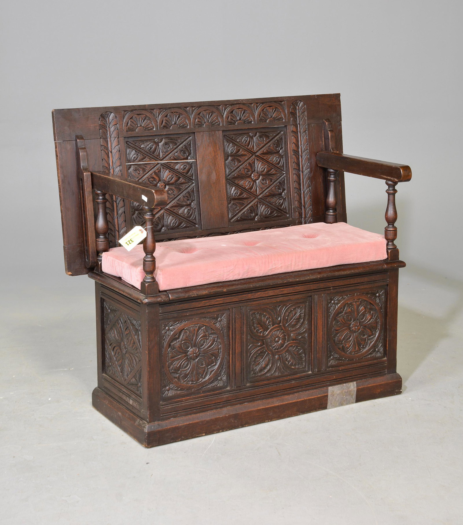 Carved Oak Monks Bench (1 of 4)