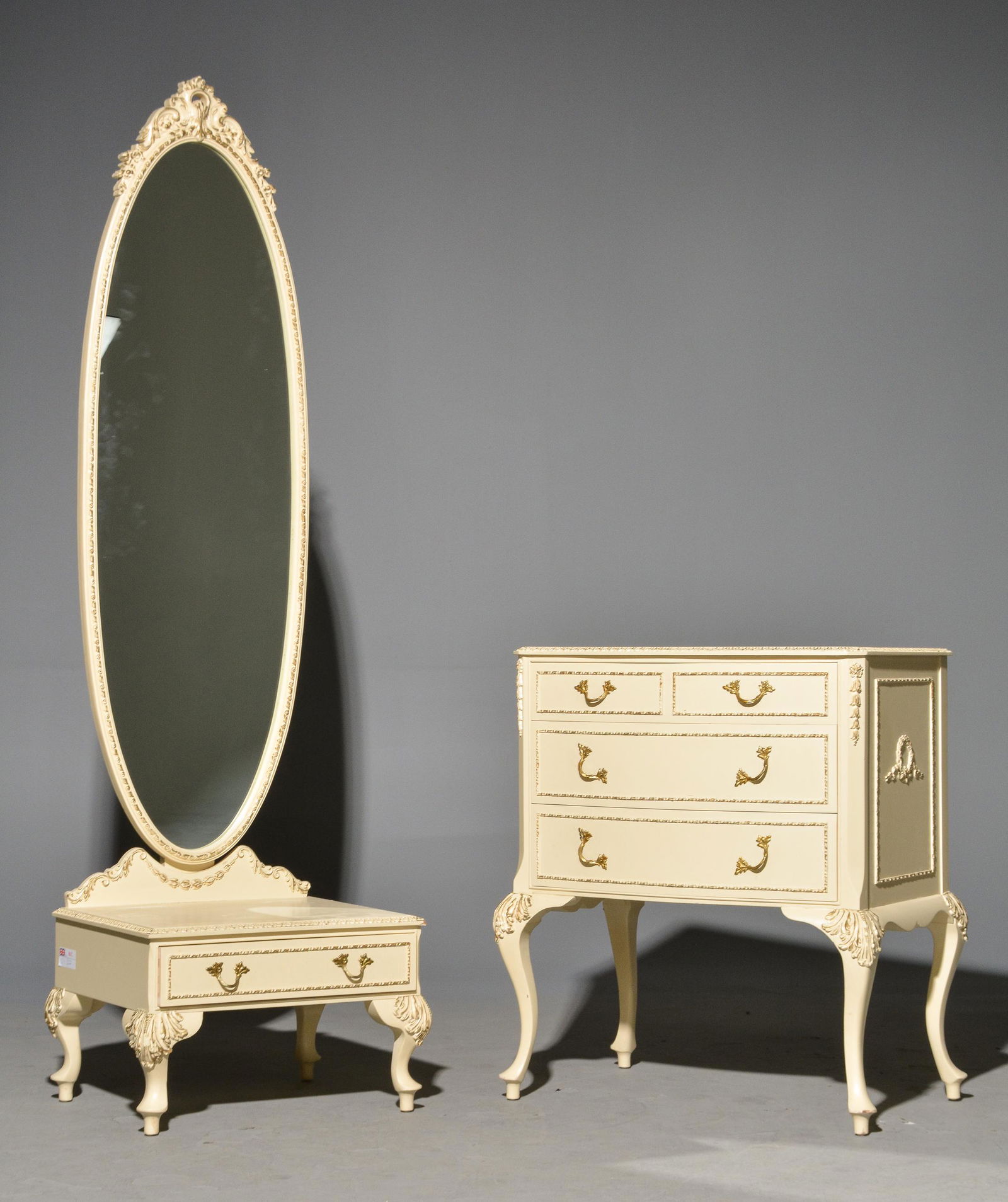 British Painted Cheval Mirror & 3 Drawer Chest (1 of 4)