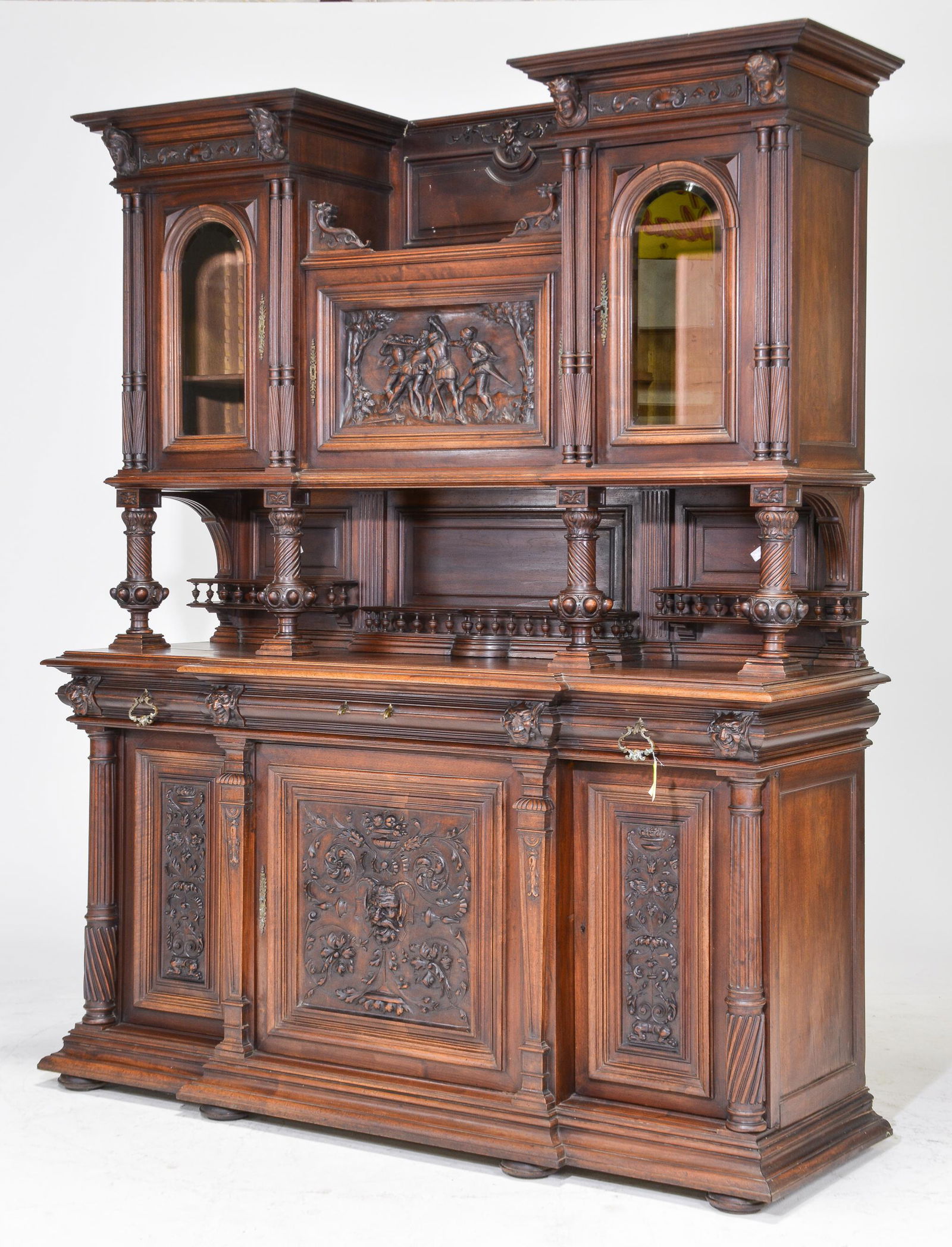 Renaissance Style Large Carved Walnut Double Buffet (1 of 3)