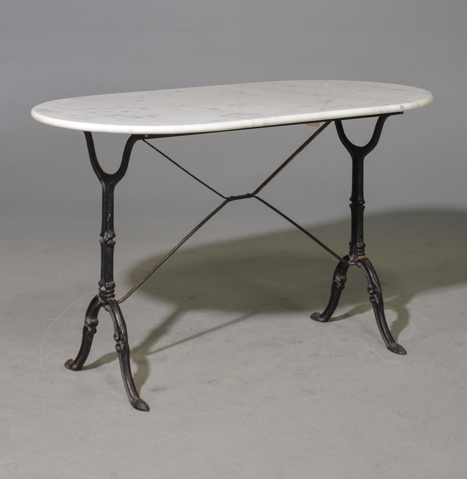 French Oval White Marble Top Iron Base Bistro Table (1 of 3)